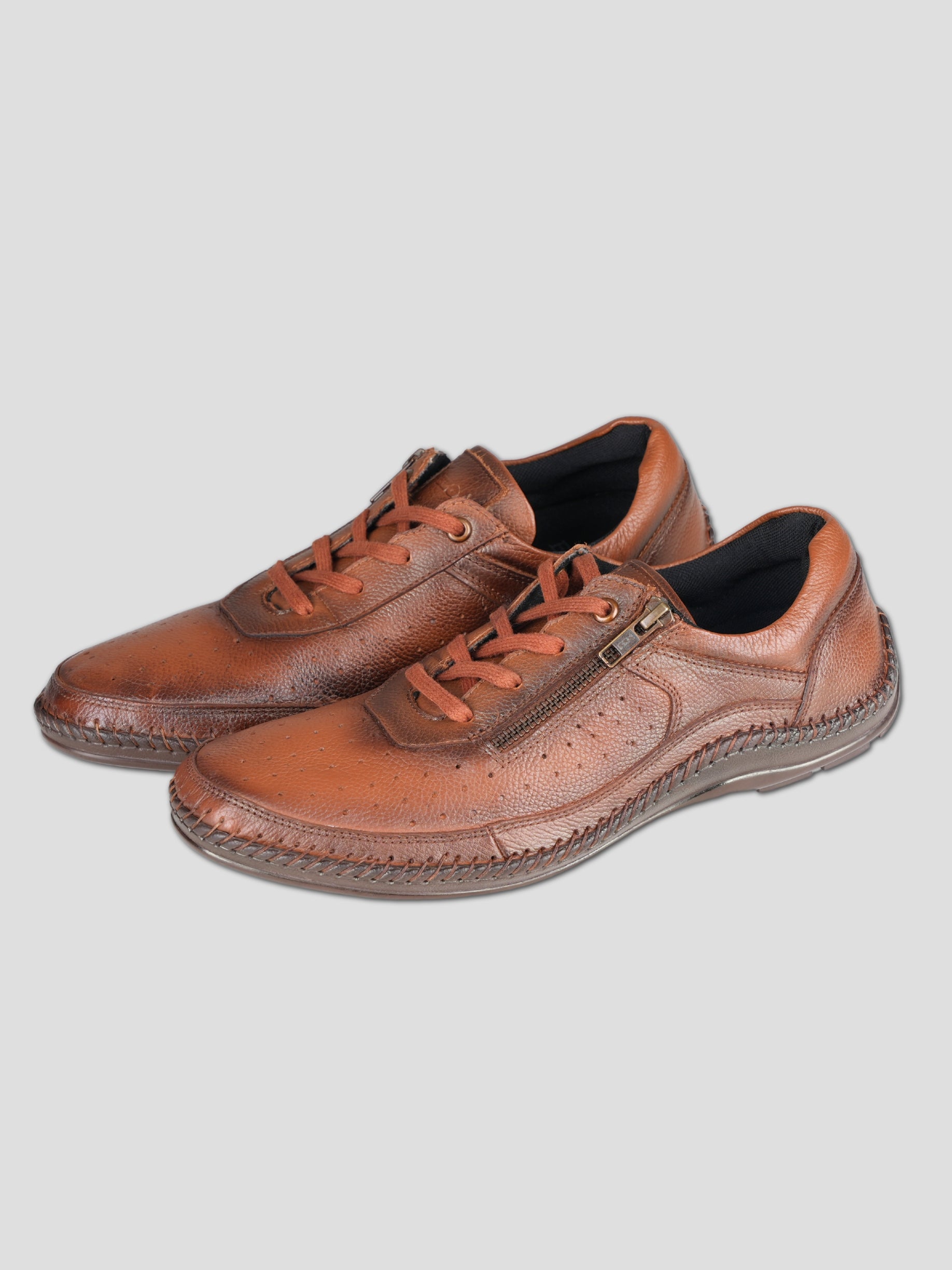 Ezok Men Leather Lace-Up With Zipper Casual Shoes
