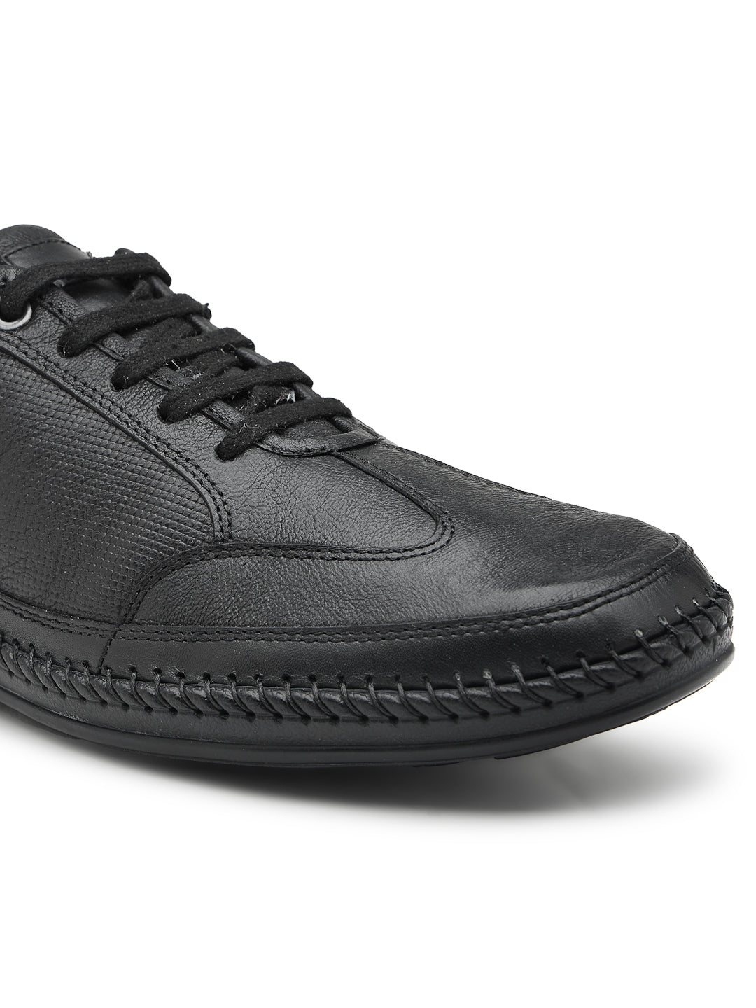 Ezok Men Leather Black Lace-Up Casual Shoes
