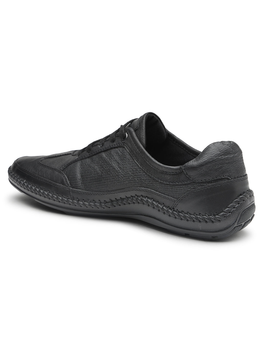 Ezok Men Leather Black Lace-Up Casual Shoes