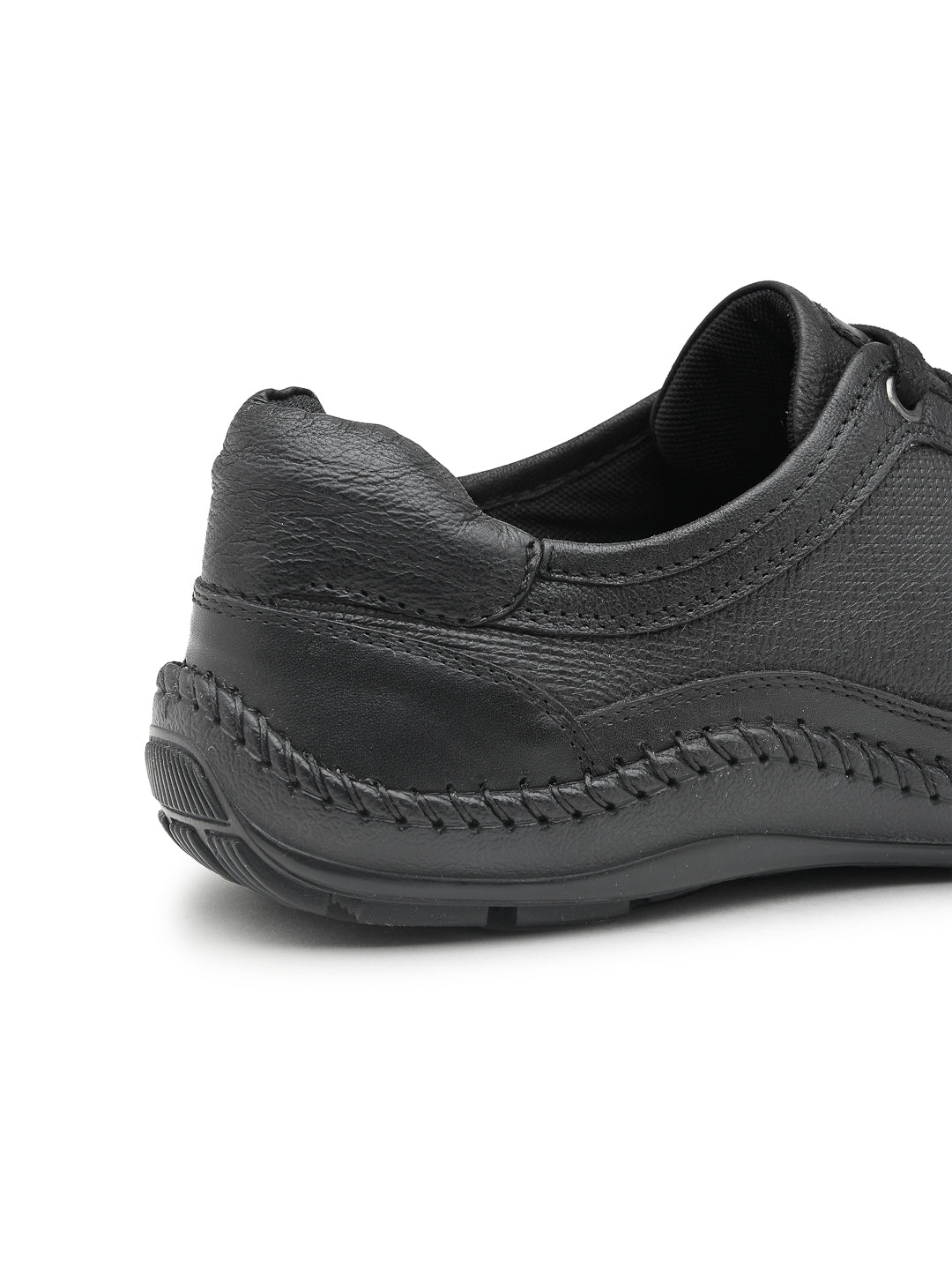 Ezok Men Leather Black Lace-Up Casual Shoes