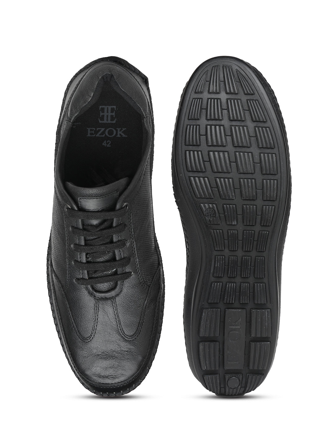 Ezok Men Leather Black Lace-Up Casual Shoes