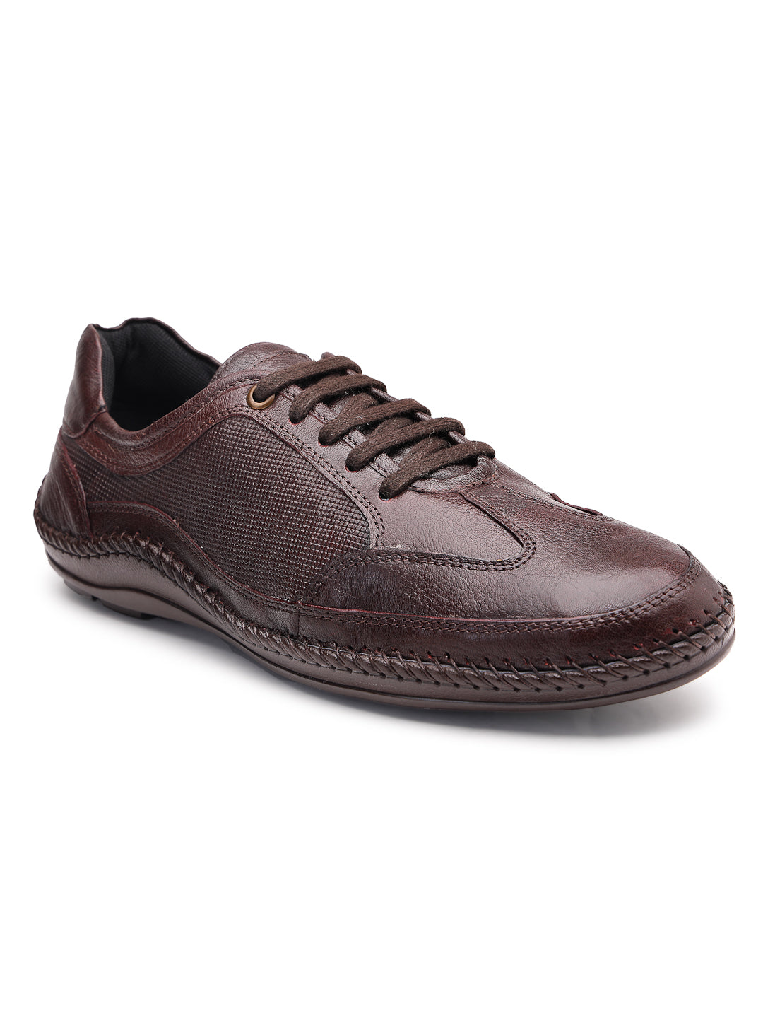 Ezok Men Leather Black Lace-Up Casual Shoes