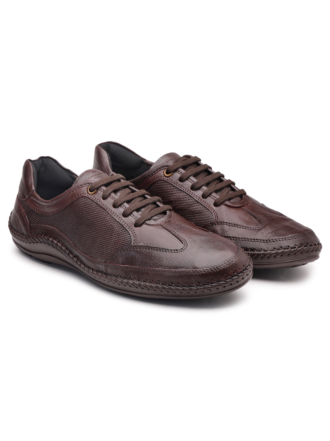 Ezok Men Leather Black Lace-Up Casual Shoes