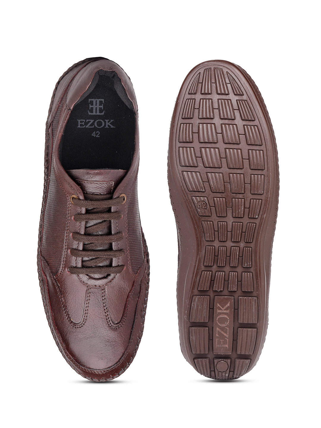 Ezok Men Leather Black Lace-Up Casual Shoes