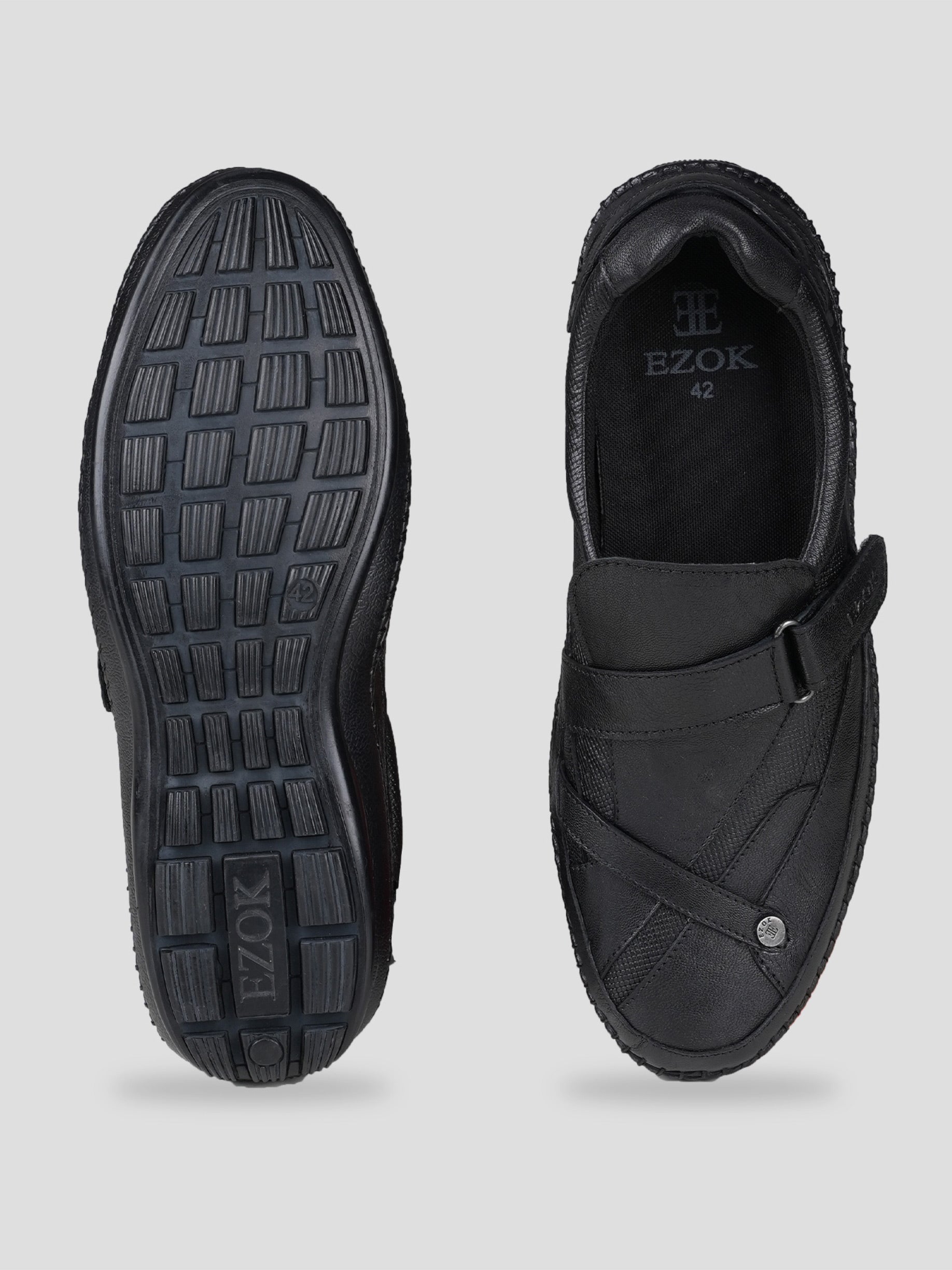 Ezok Men Black Leather Casual Shoes