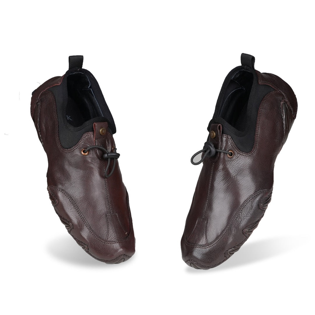 Ezok Men Leather Chocolate Slip-On Casual Shoes