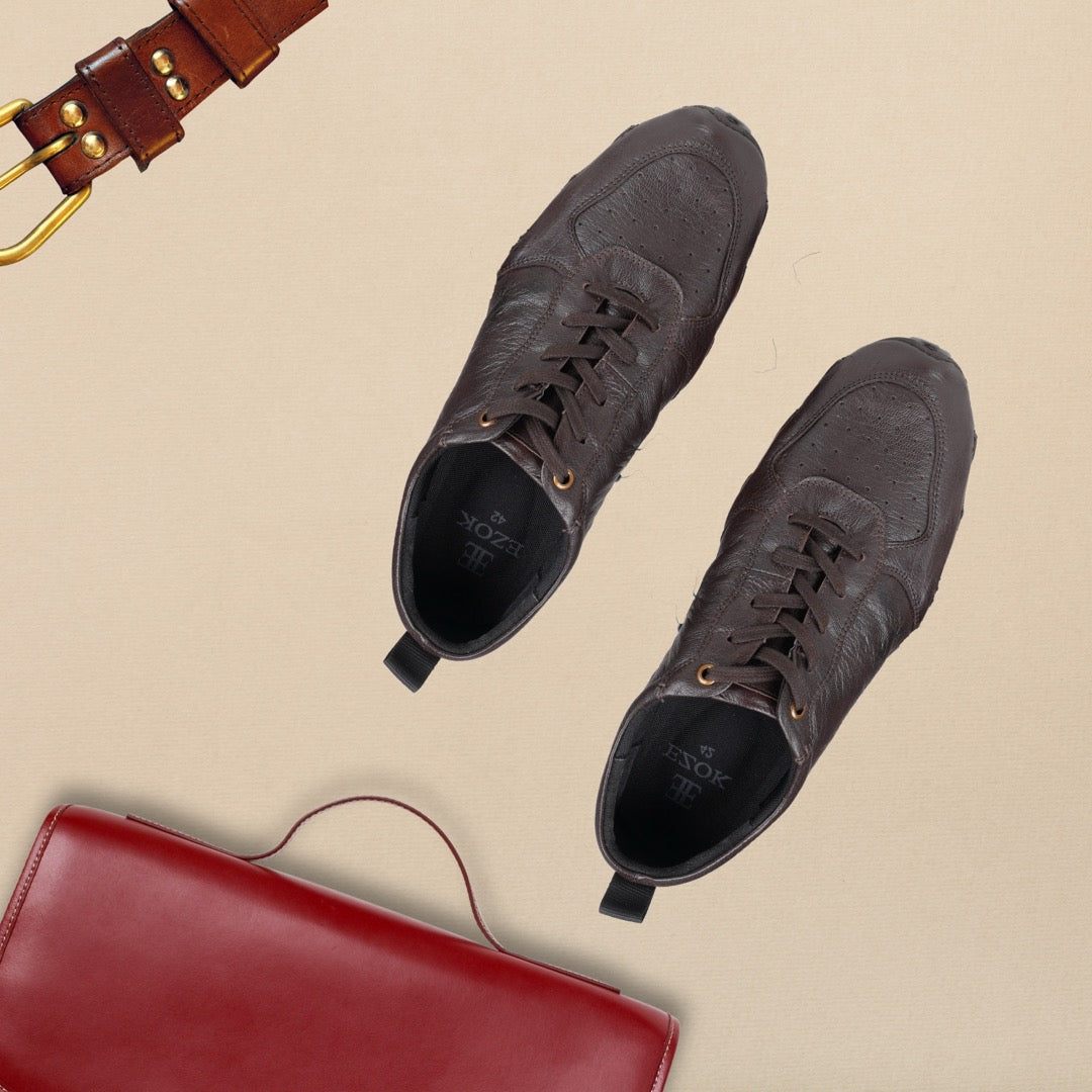 Ezok Men Leather Lace-Up Casual Shoes