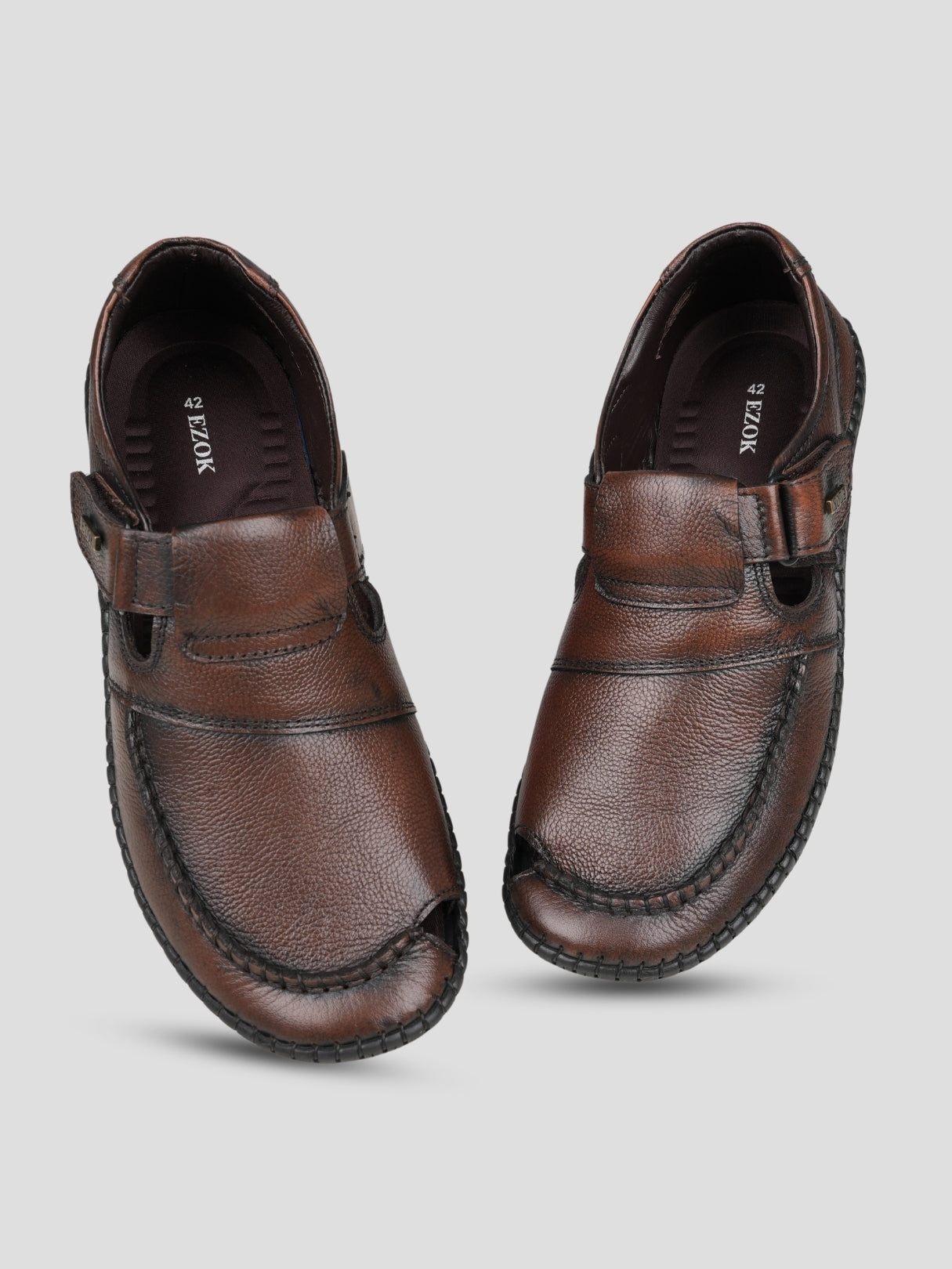 Ezok Brown Leather Slip on Casual Shoes