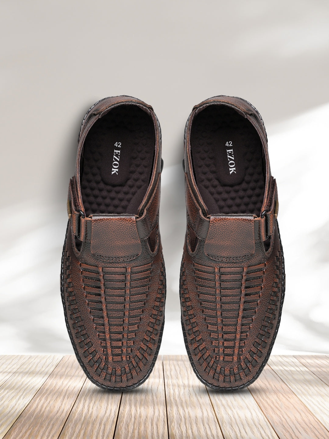 Ezok Men's Casual Leather Shoes | Easy Velcro Closure | Stylish & Comfortable