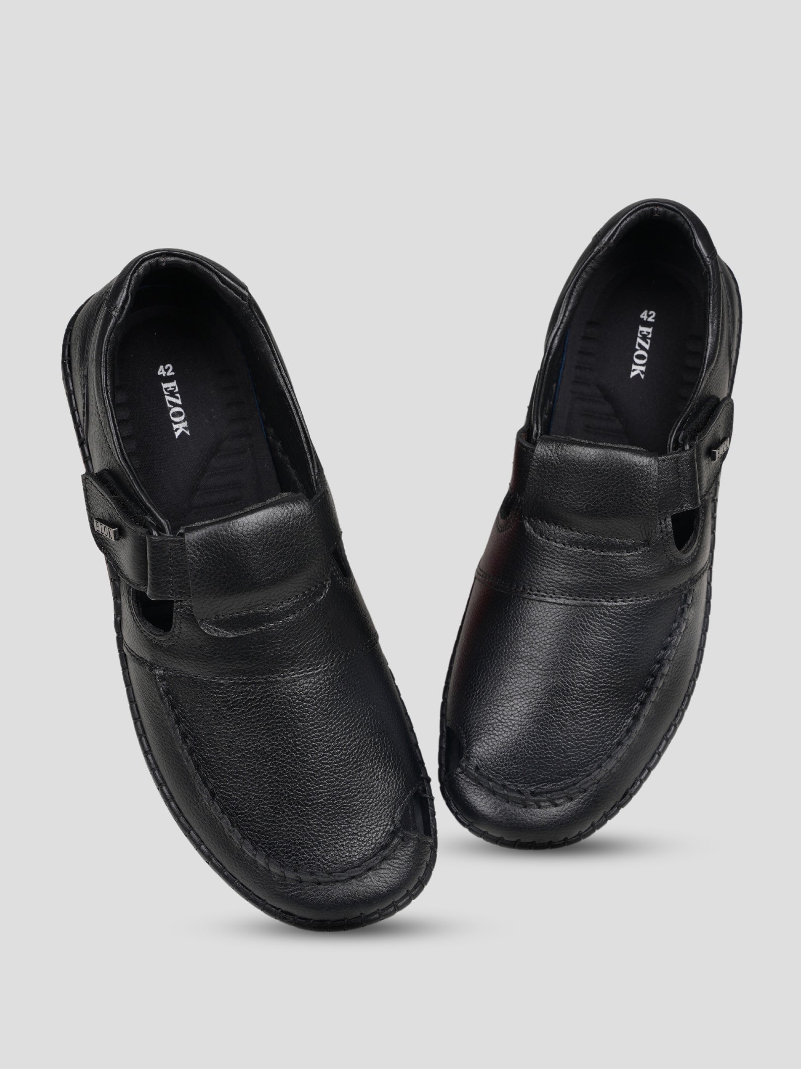 Ezok Black Leather Slip on Casual Shoes