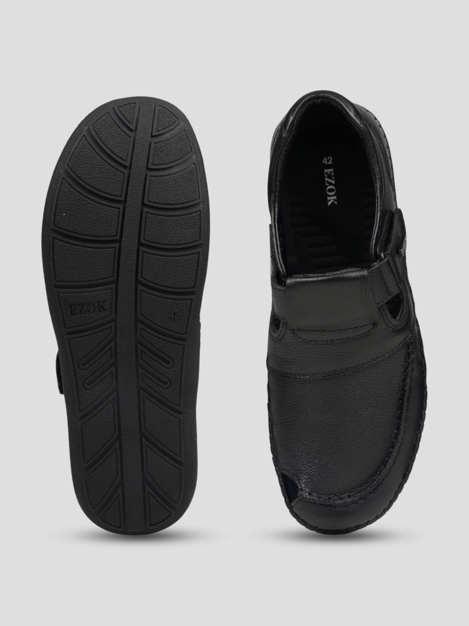 Ezok Black Leather Slip on Casual Shoes