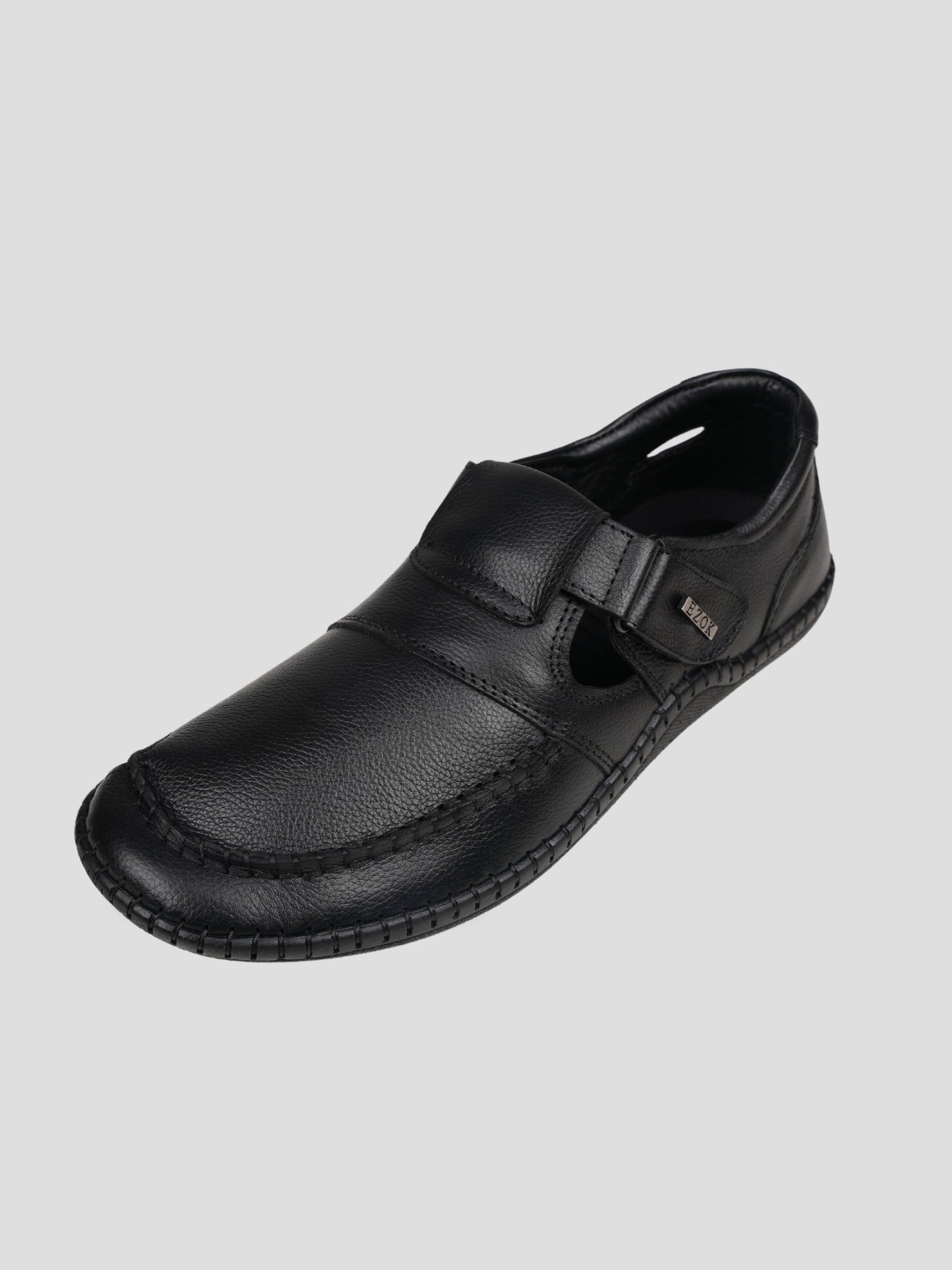 Ezok Black Leather Slip on Casual Shoes