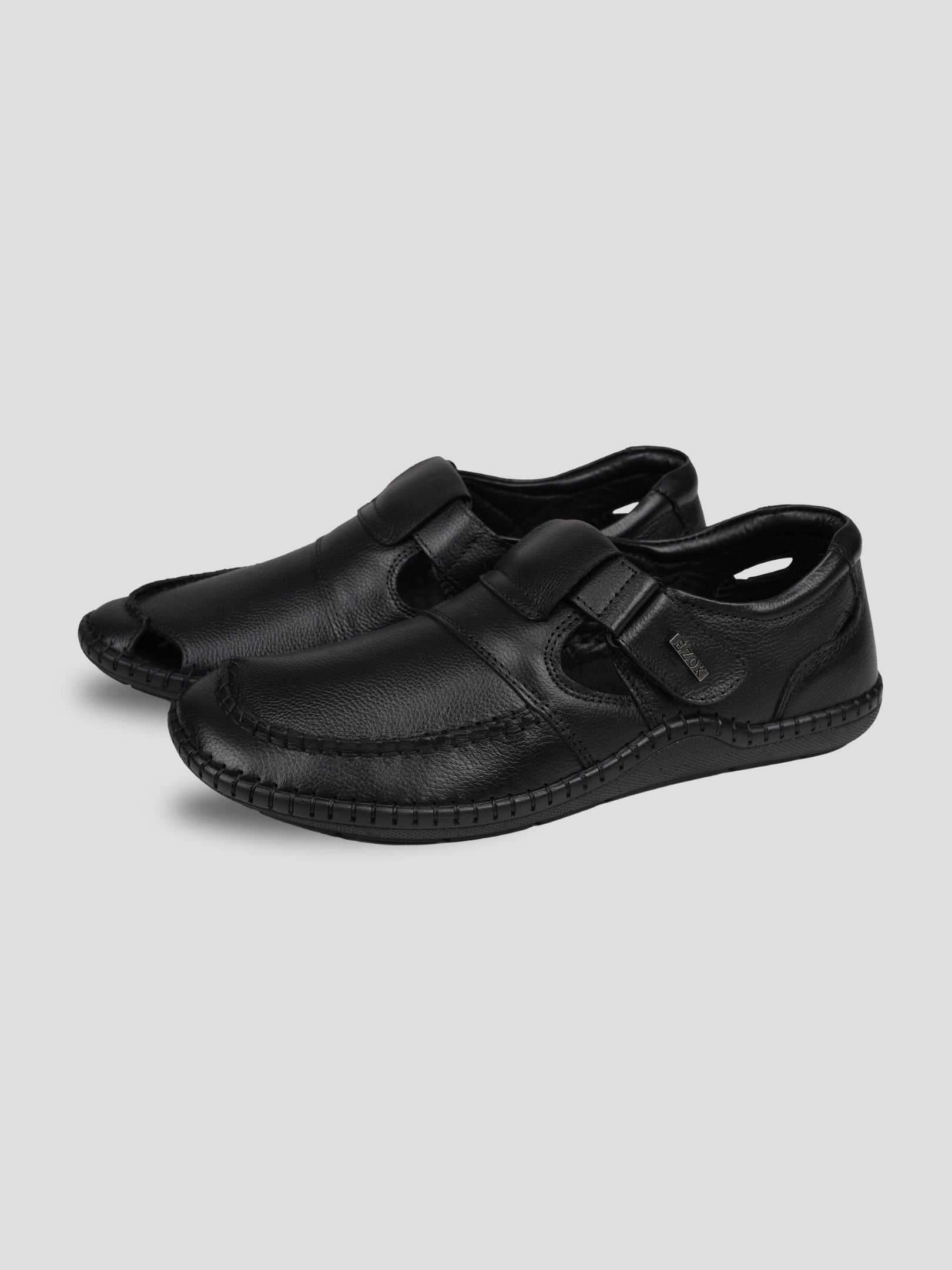 Ezok Black Leather Slip on Casual Shoes