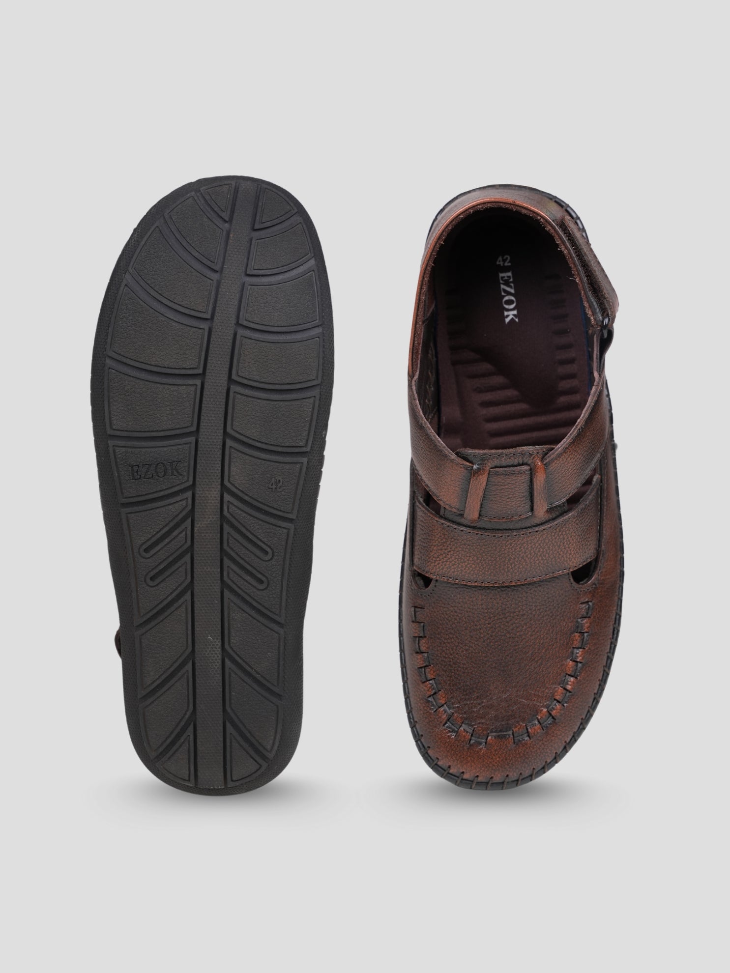 Ezok Men's Genuine Leather Sandals with Back Closure Adjustable, Comfortable & Durable Footwear for Summer