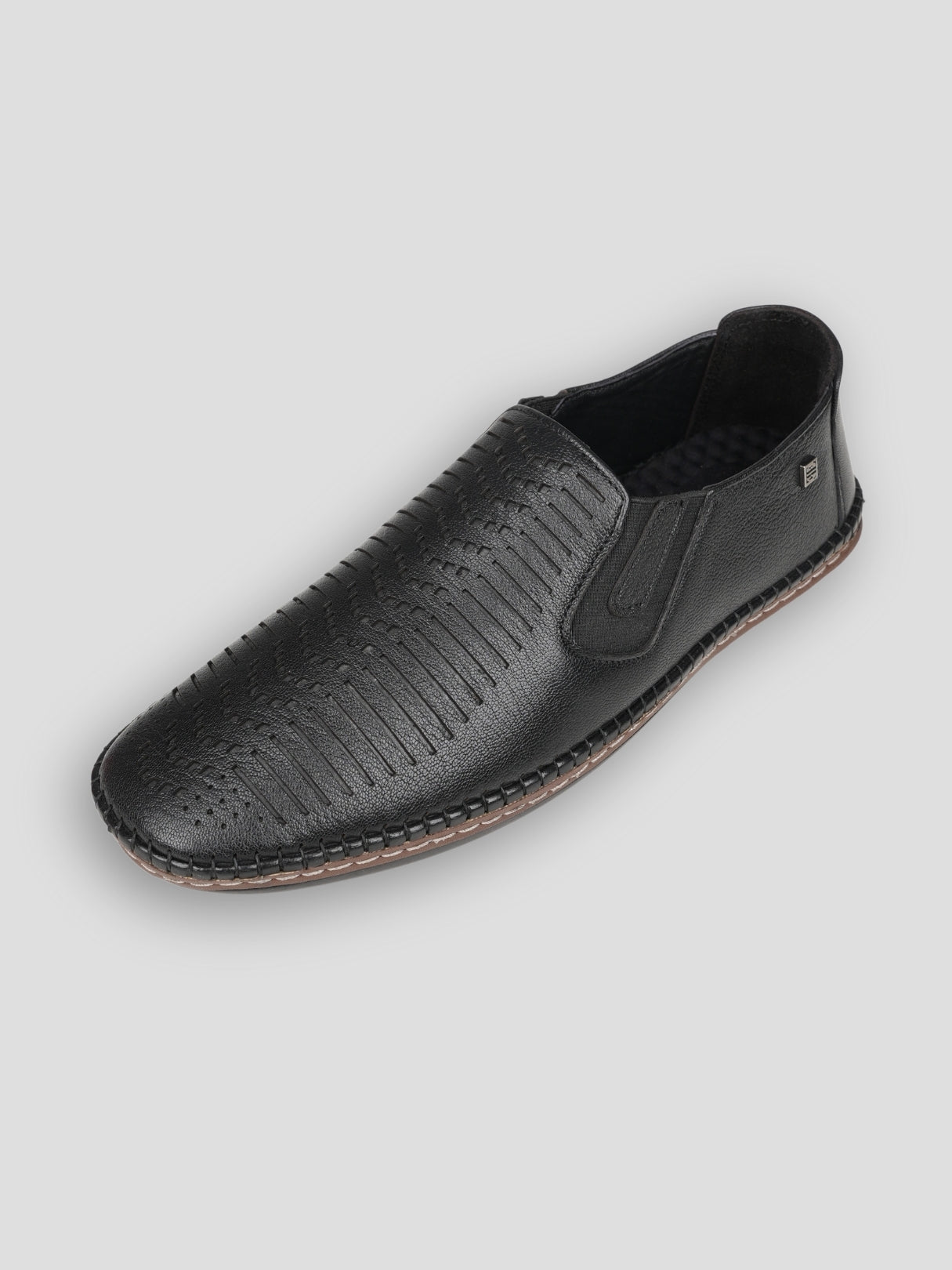 Ezok Black Leather Slip on Casual Shoes