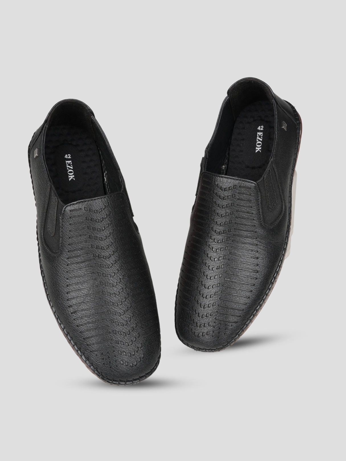 Ezok Black Leather Slip on Casual Shoes