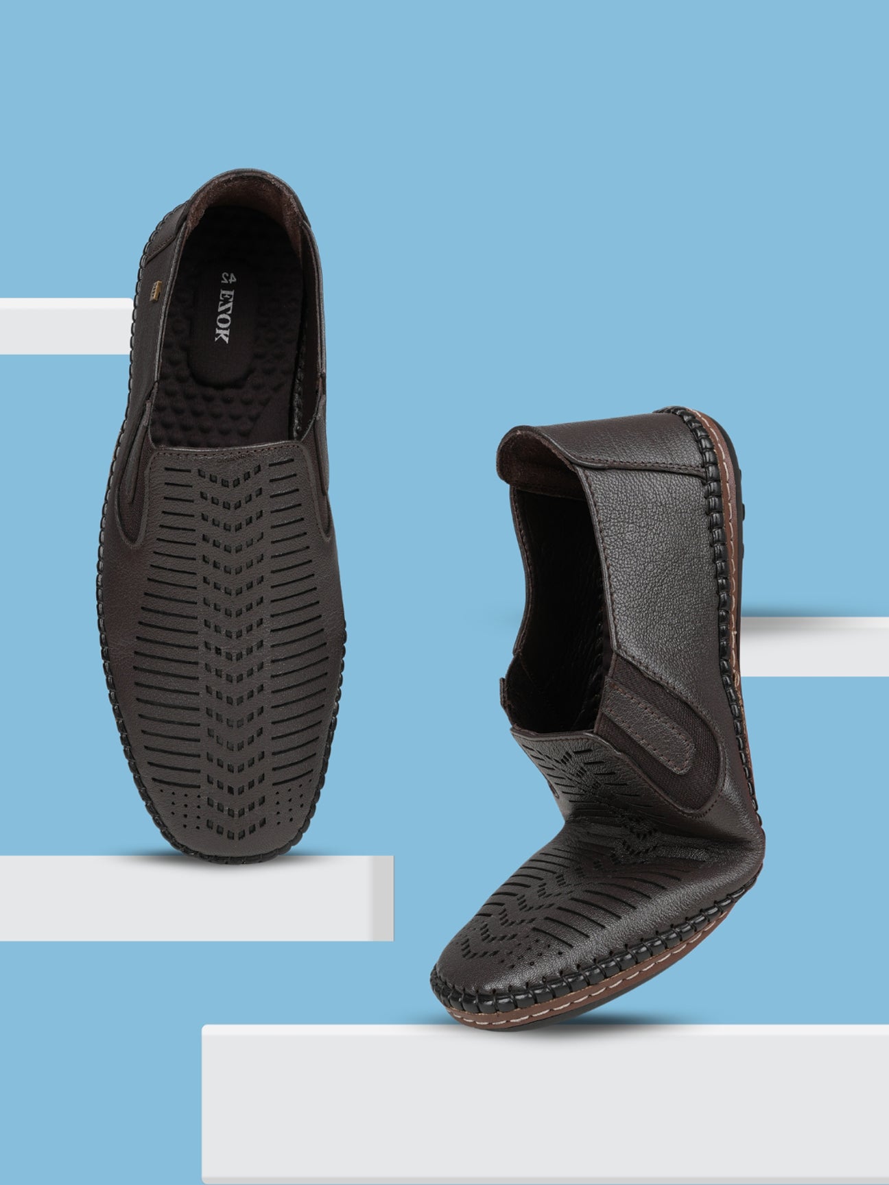 Ezok Brown Leather Slip on Casual Shoes