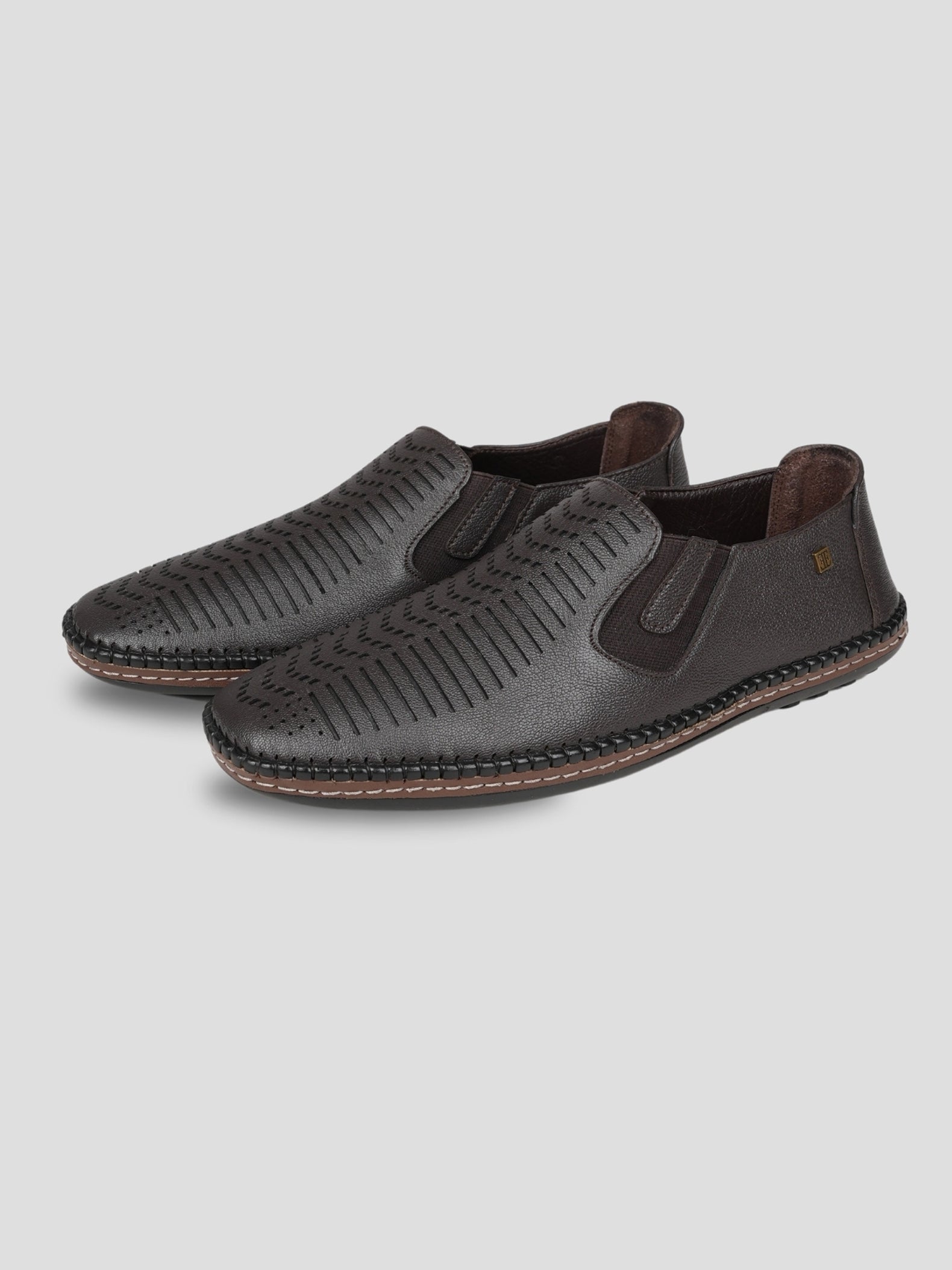 Ezok Brown Leather Slip on Casual Shoes