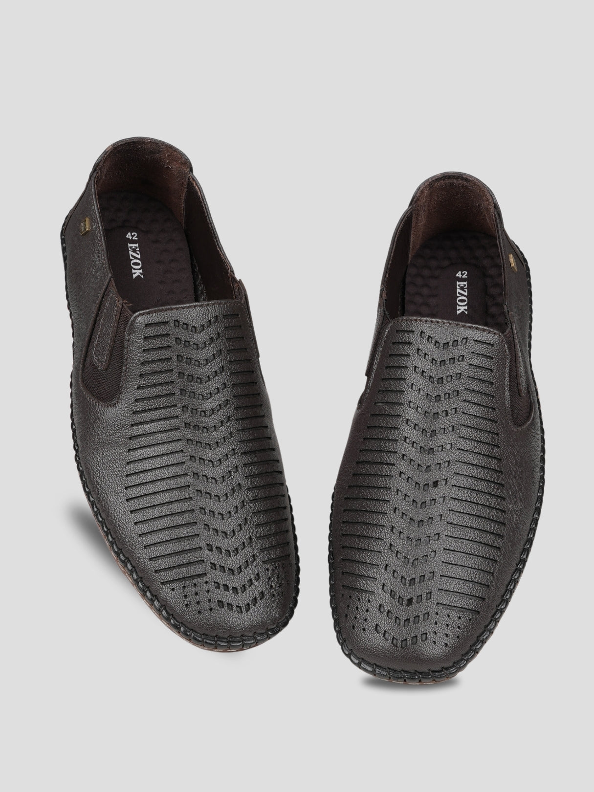 Ezok Brown Leather Slip on Casual Shoes