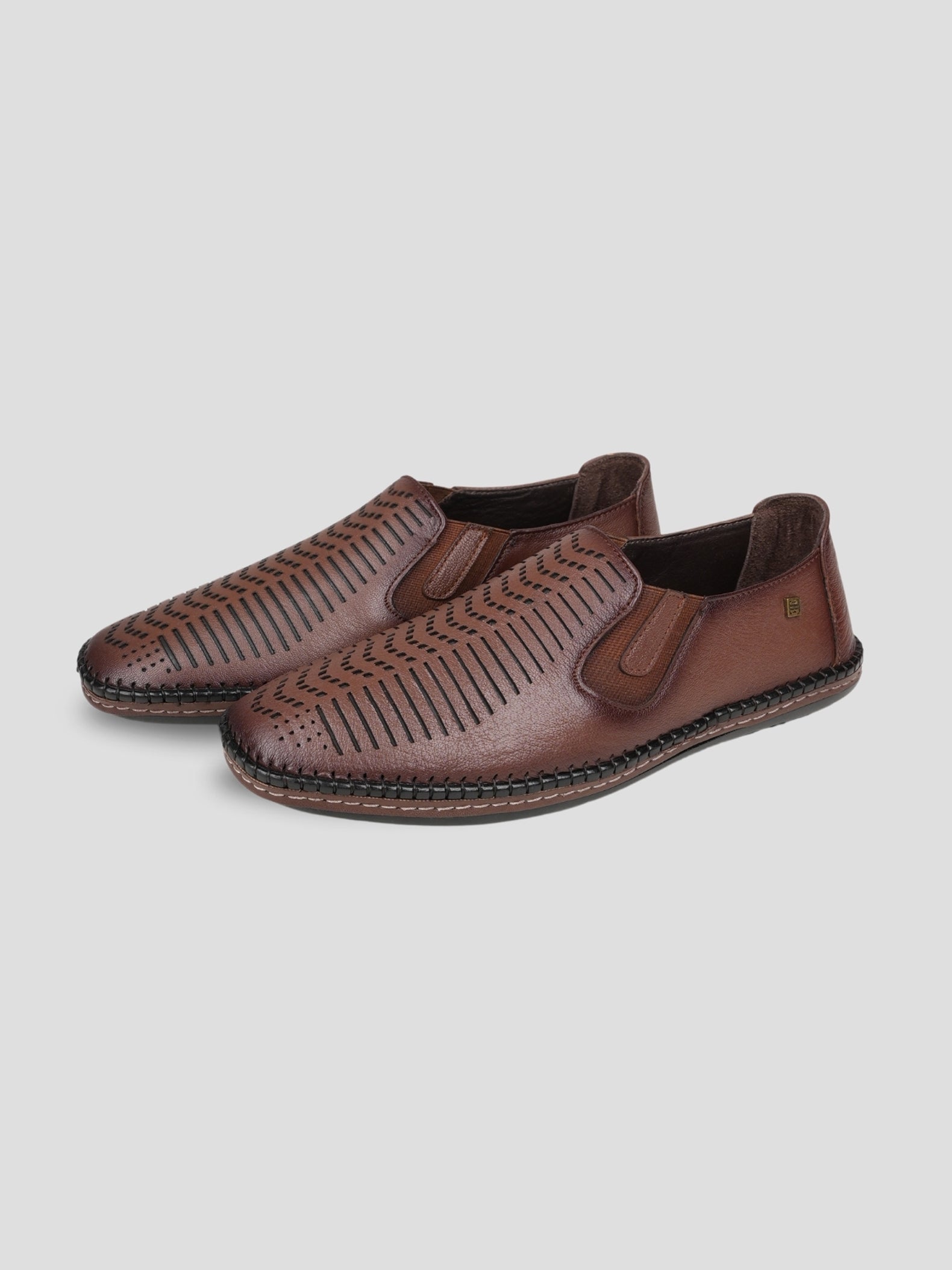 Ezok Tan Leather Slip on Casual Shoes