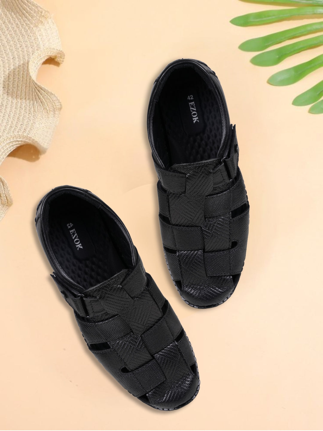 Ezok Men's Genuine Leather Sandals with Back Closure Adjustable, Comfortable & Durable Footwear for Summer