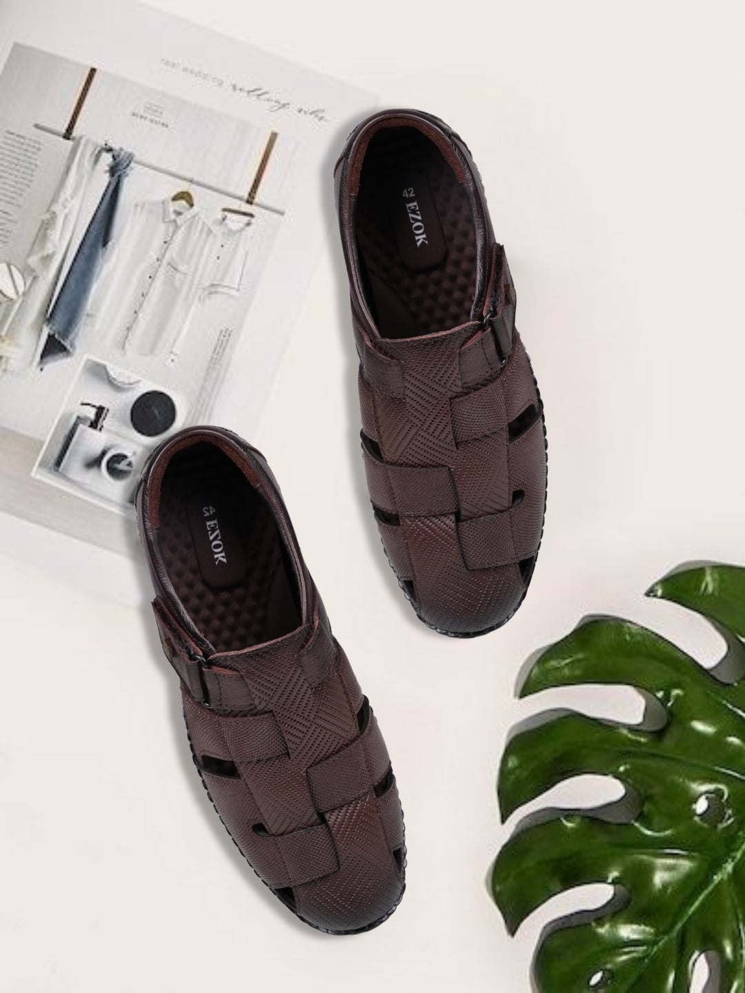 Ezok Men's Genuine Leather Sandals with Back Closure Adjustable, Comfortable & Durable Footwear for Summer