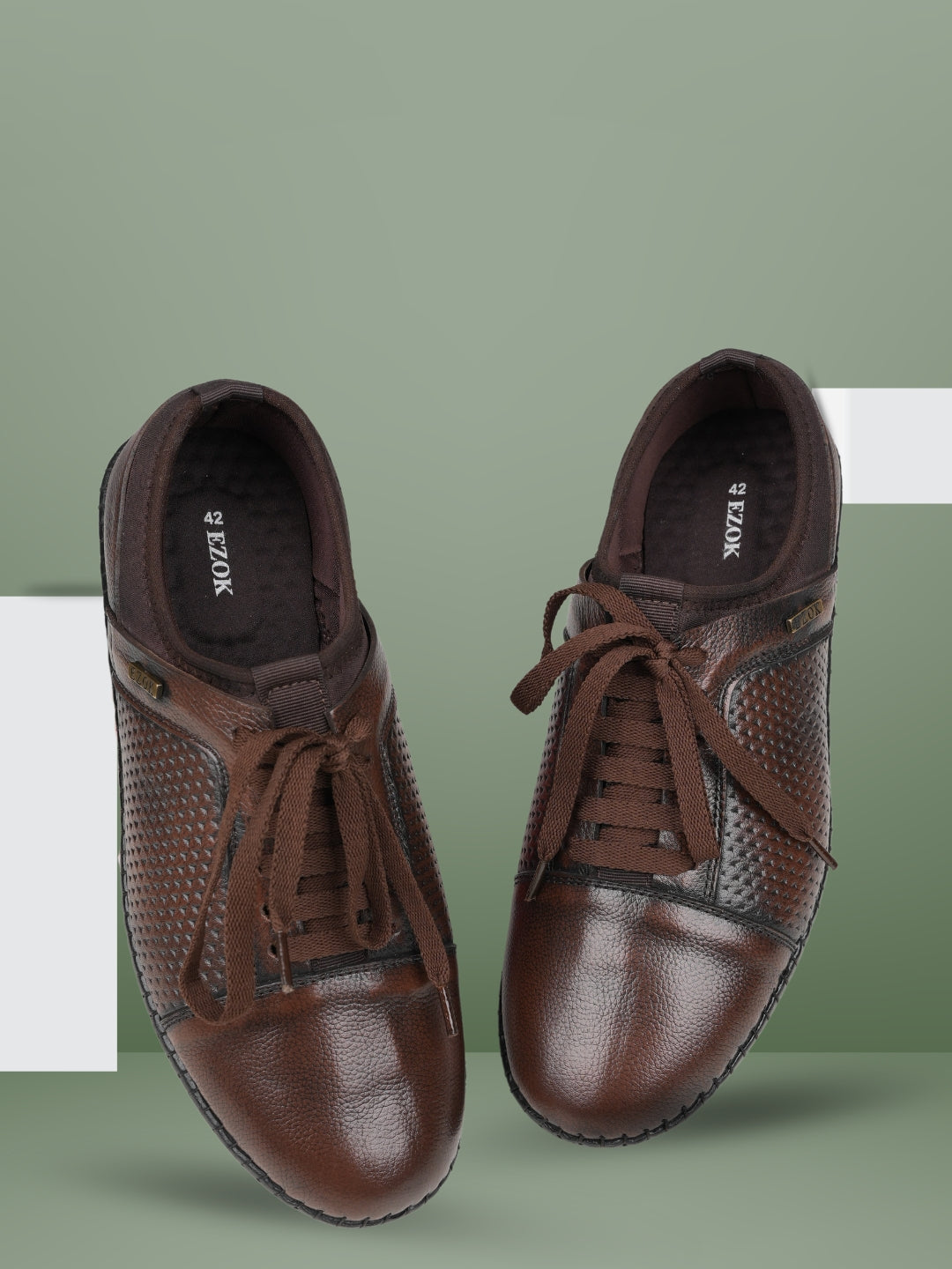 Ezok Brown Leather Closer Casual Shoes