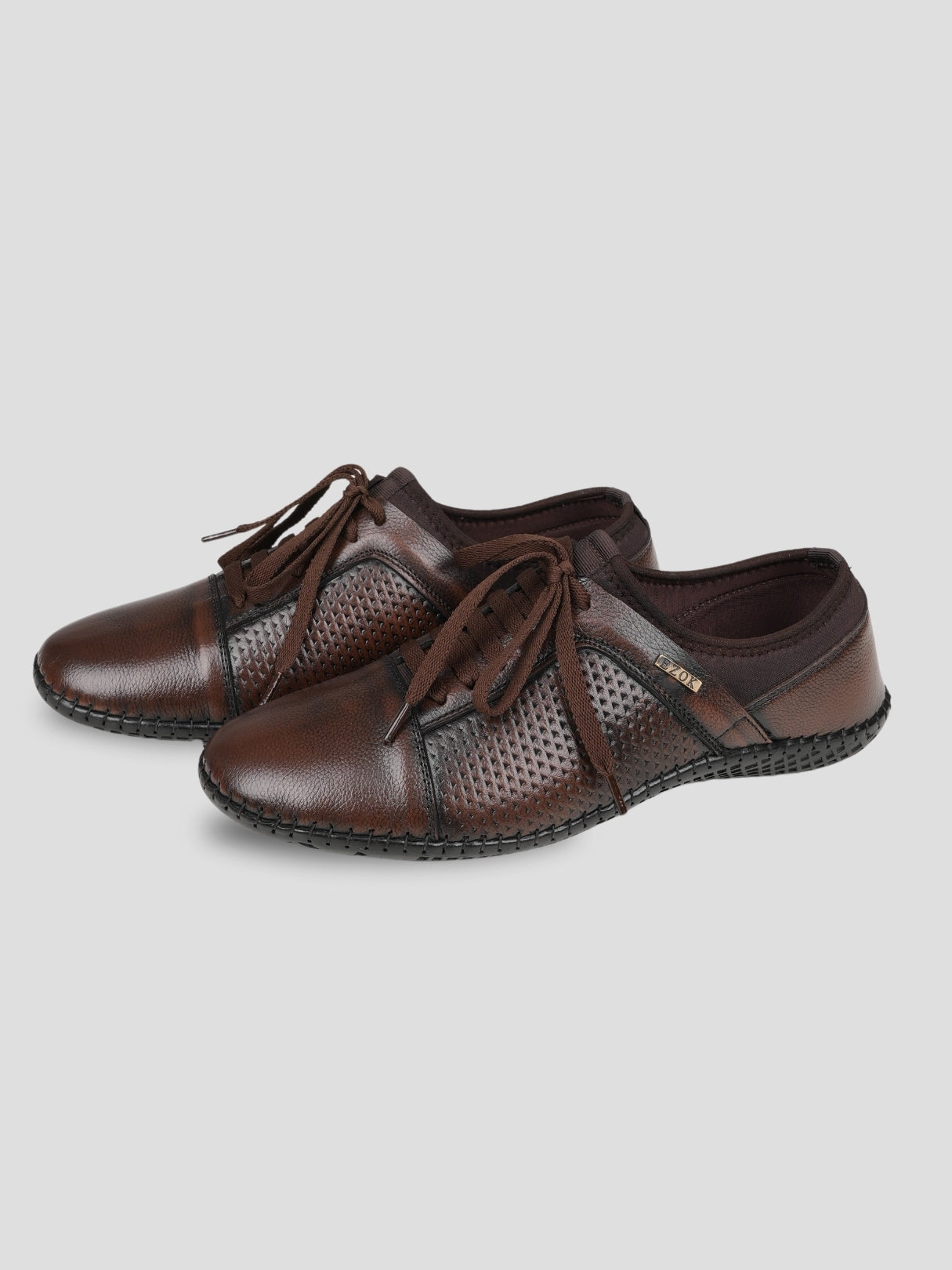 Ezok Brown Leather Closer Casual Shoes