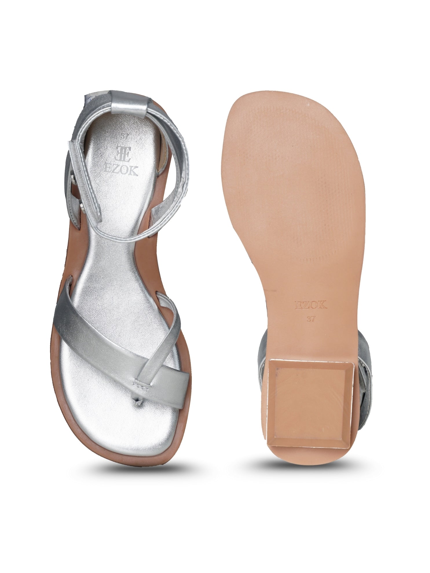 Ezok Women's Casual Leather Sandals | Stylish Open-Toe Flats Design with Cushioned Insole | Durable, Comfortable & Trendy for Daily Wear