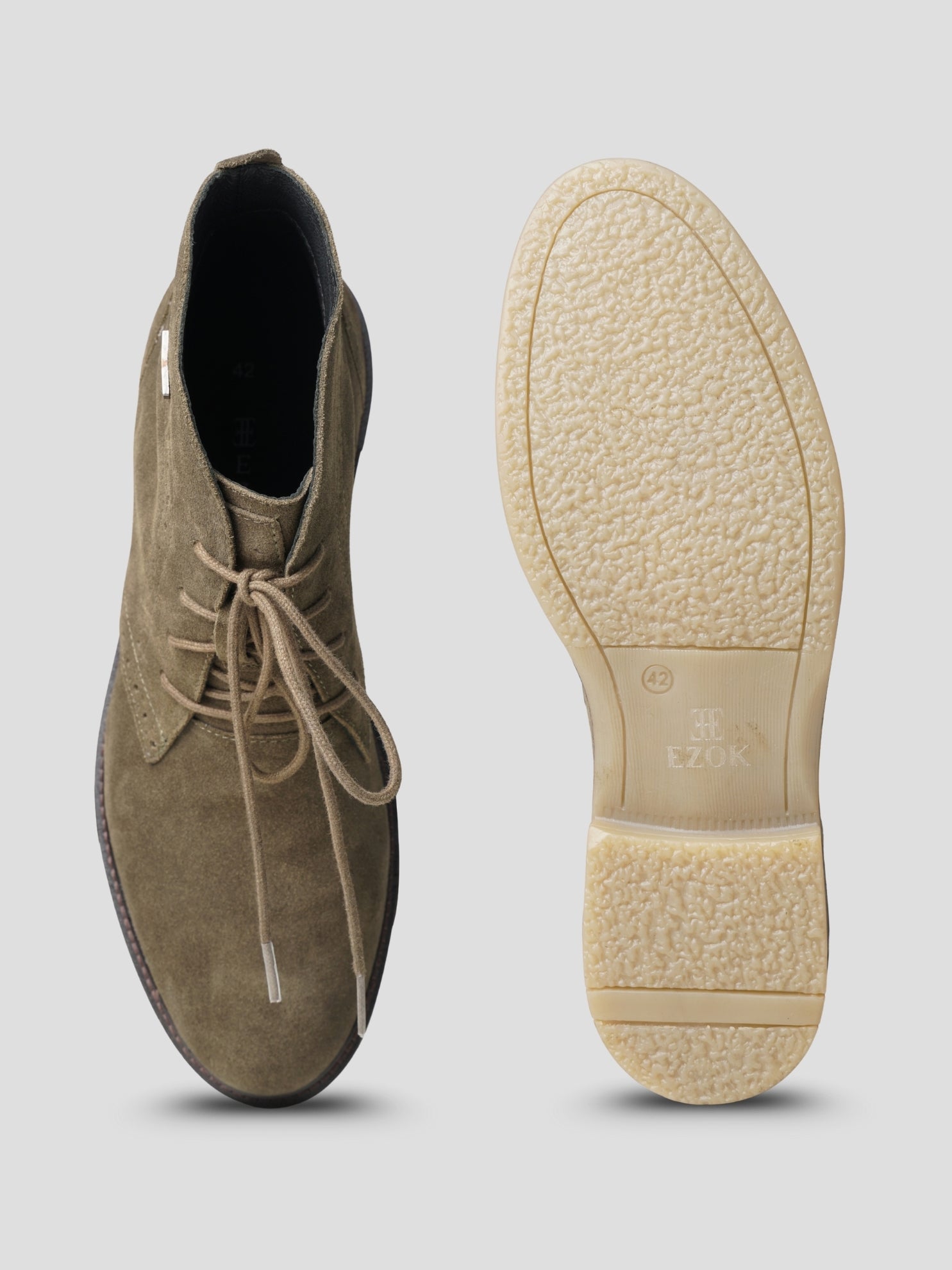 EZOK Men’s Snuff-Olive Leather Lace-Up Boots | Premium Leather | Durable TPR Sole | Casual & Semi-Casual Wear