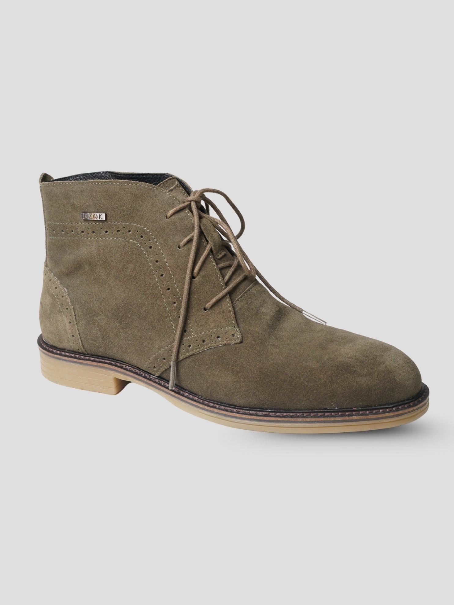 EZOK Men’s Snuff-Olive Leather Lace-Up Boots | Premium Leather | Durable TPR Sole | Casual & Semi-Casual Wear