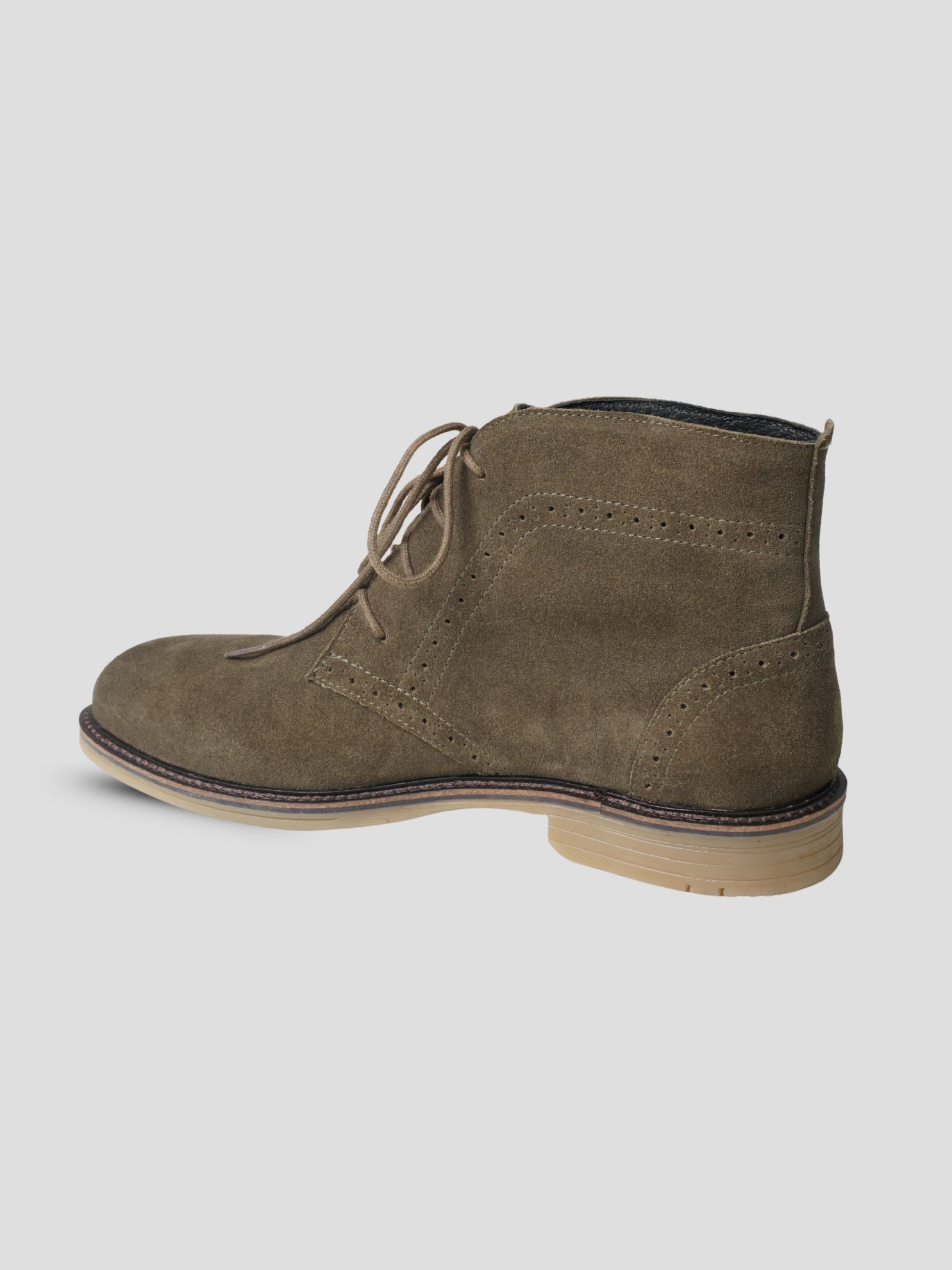 EZOK Men’s Snuff-Olive Leather Lace-Up Boots | Premium Leather | Durable TPR Sole | Casual & Semi-Casual Wear