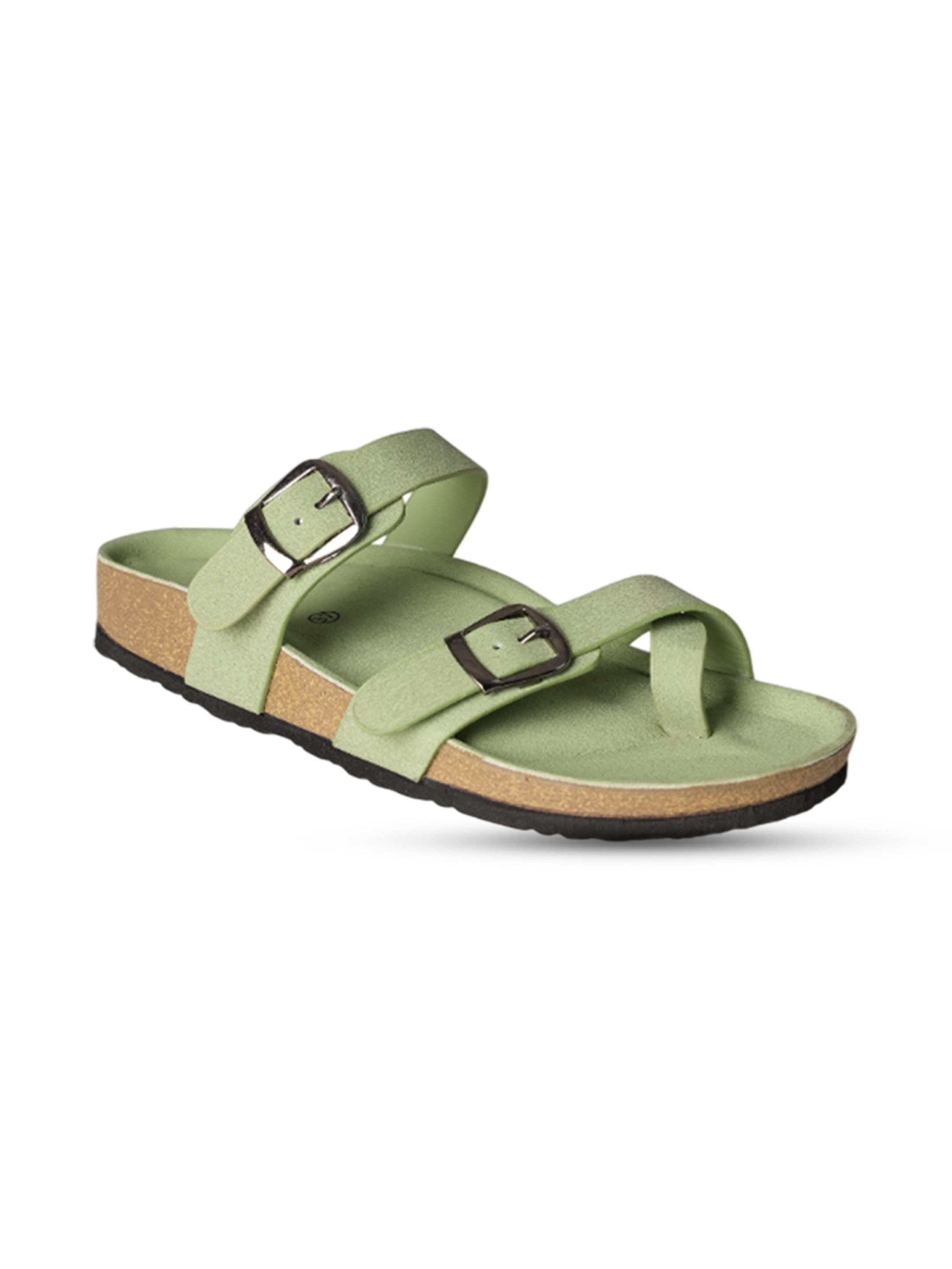 Jive Vibe By Ezok Green Synthetic Slip On With Buckle Sandals