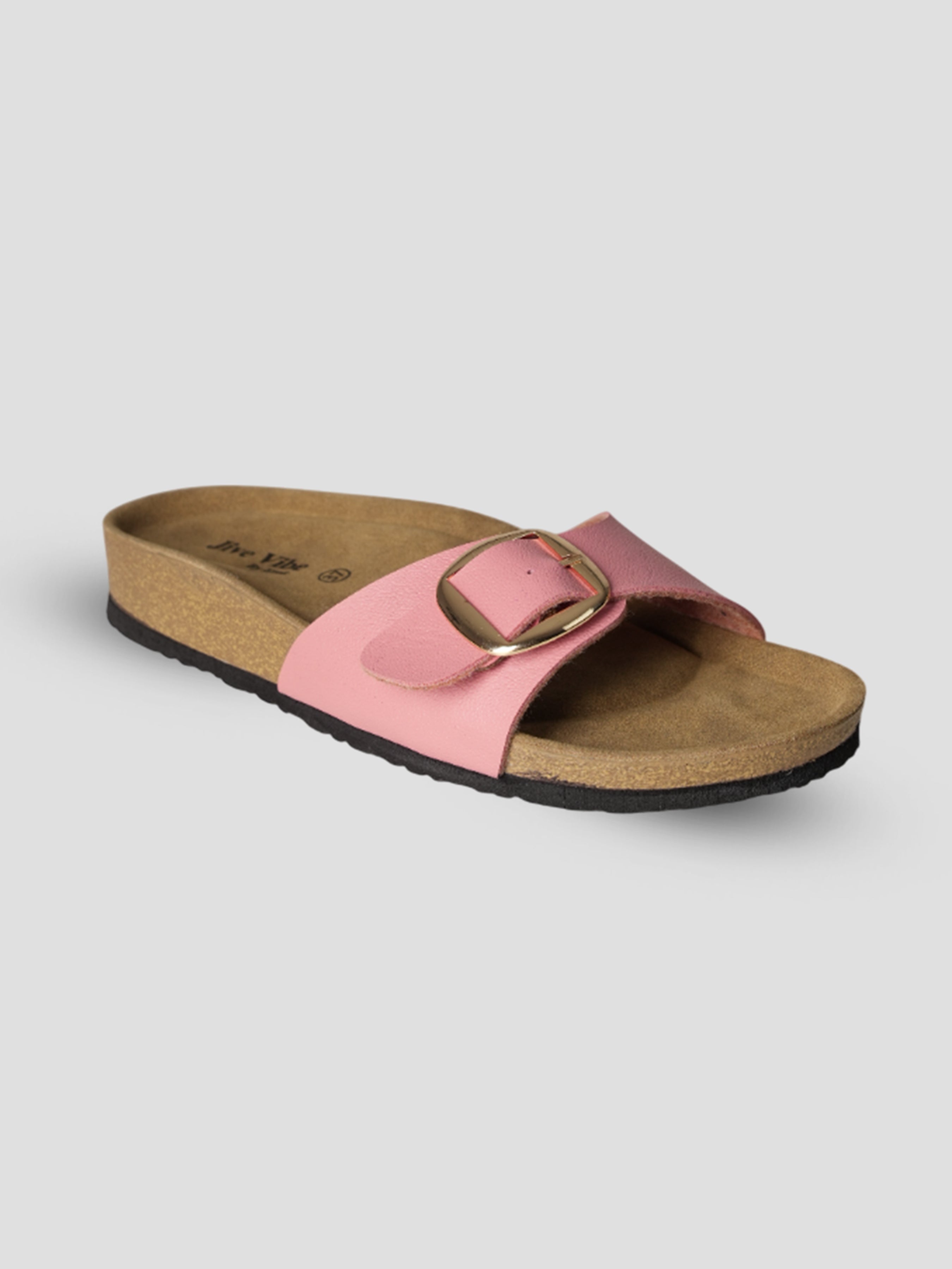Jive Vibe By Ezok Pink Synthetic Slip On With Buckle Sandals