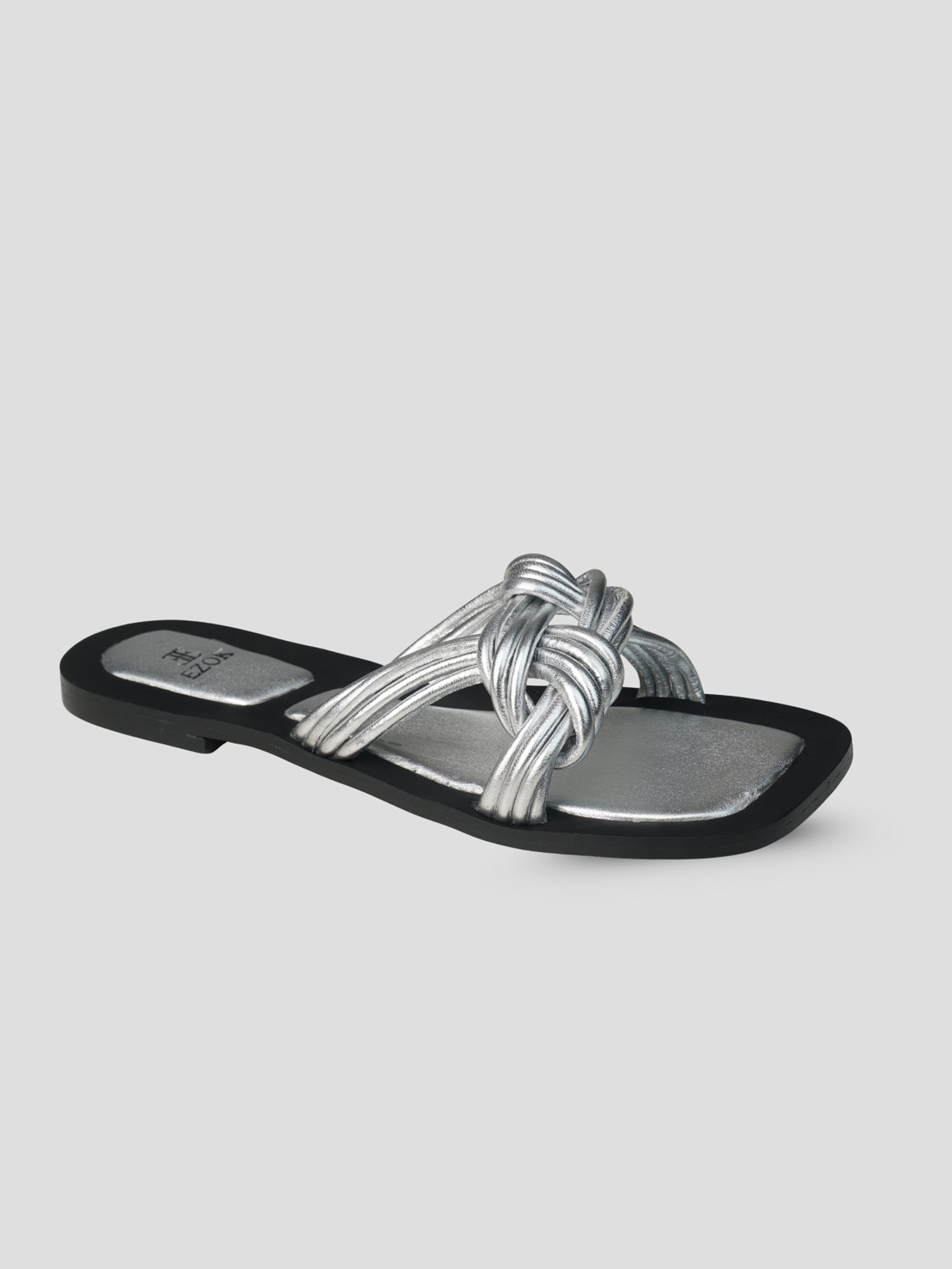 Ezok Silver Leather Slip On Sandals