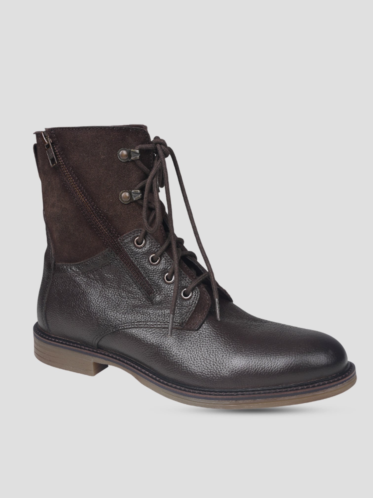 Ezok Men Leather Lace-Up With Zipper Boots