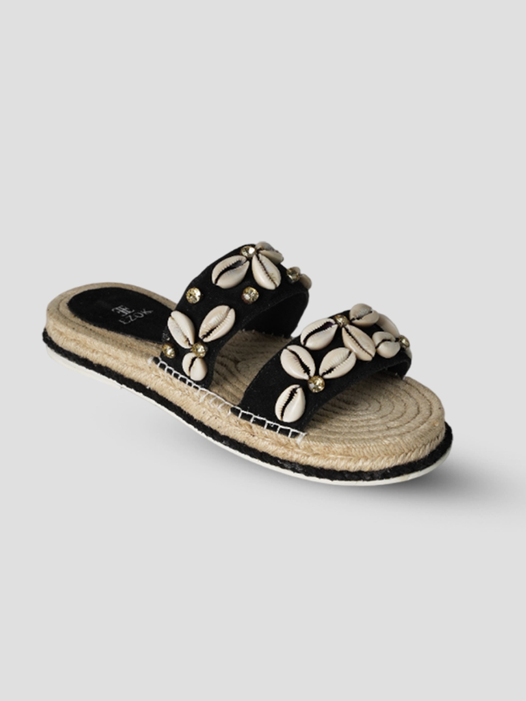 Ezok Black suede Leather Slip On Sandals