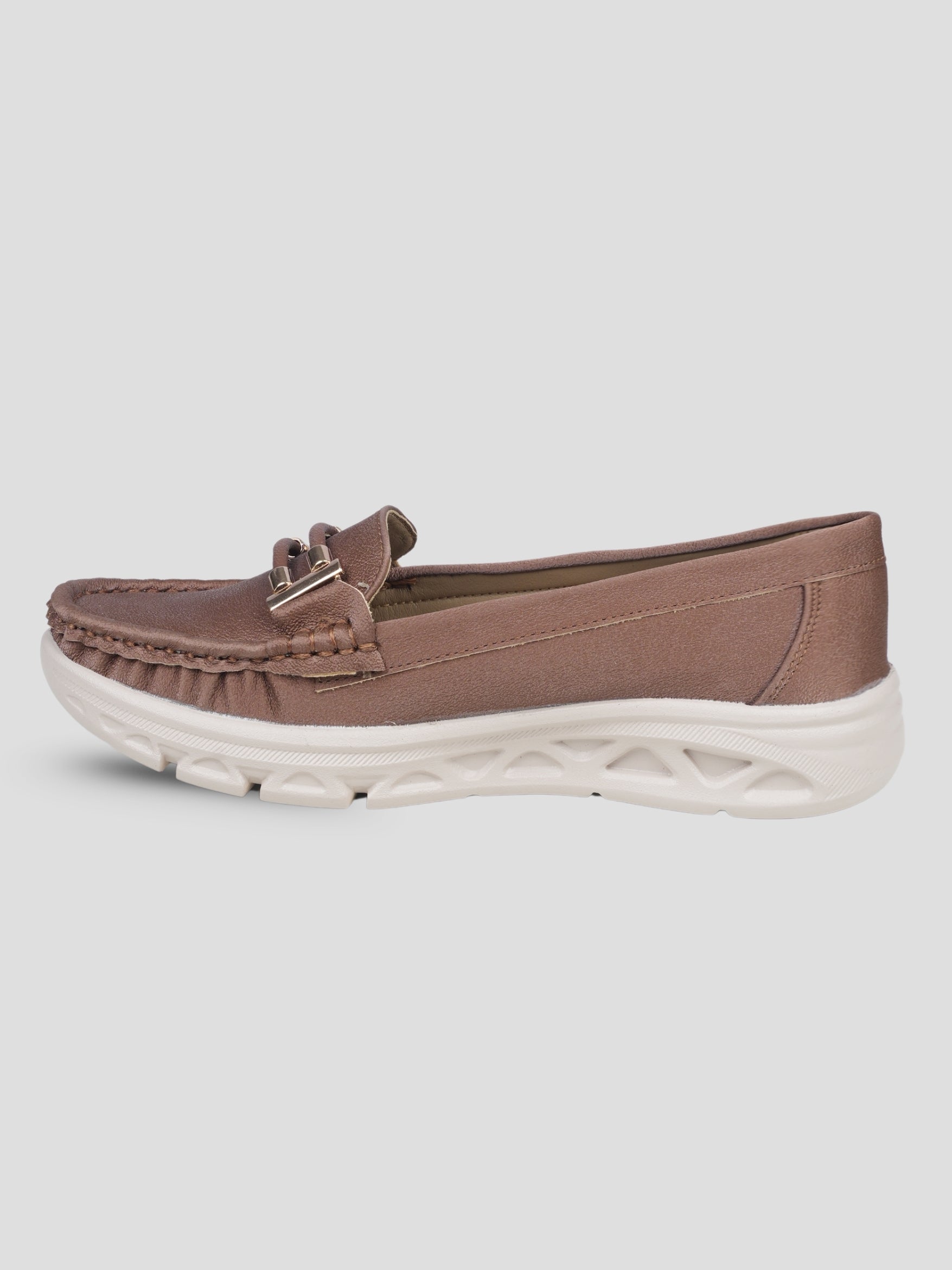 JiveVibe by Ezok Women Brown Textured Synthetic Loafers with Metallic Detail