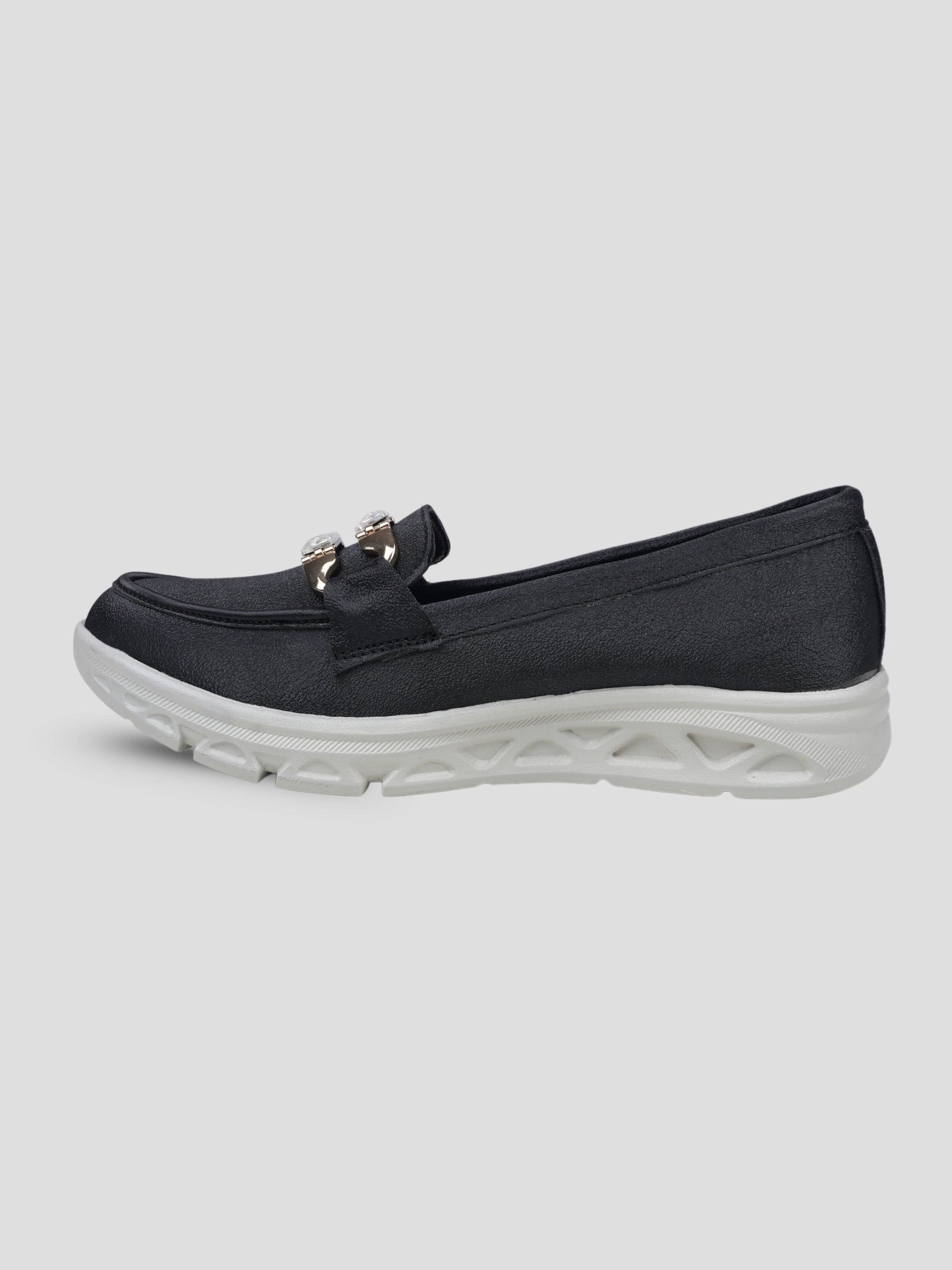 JiveVibe by Ezok Women Black Synthetic Slip-On Casual Shoes with Metal Detail