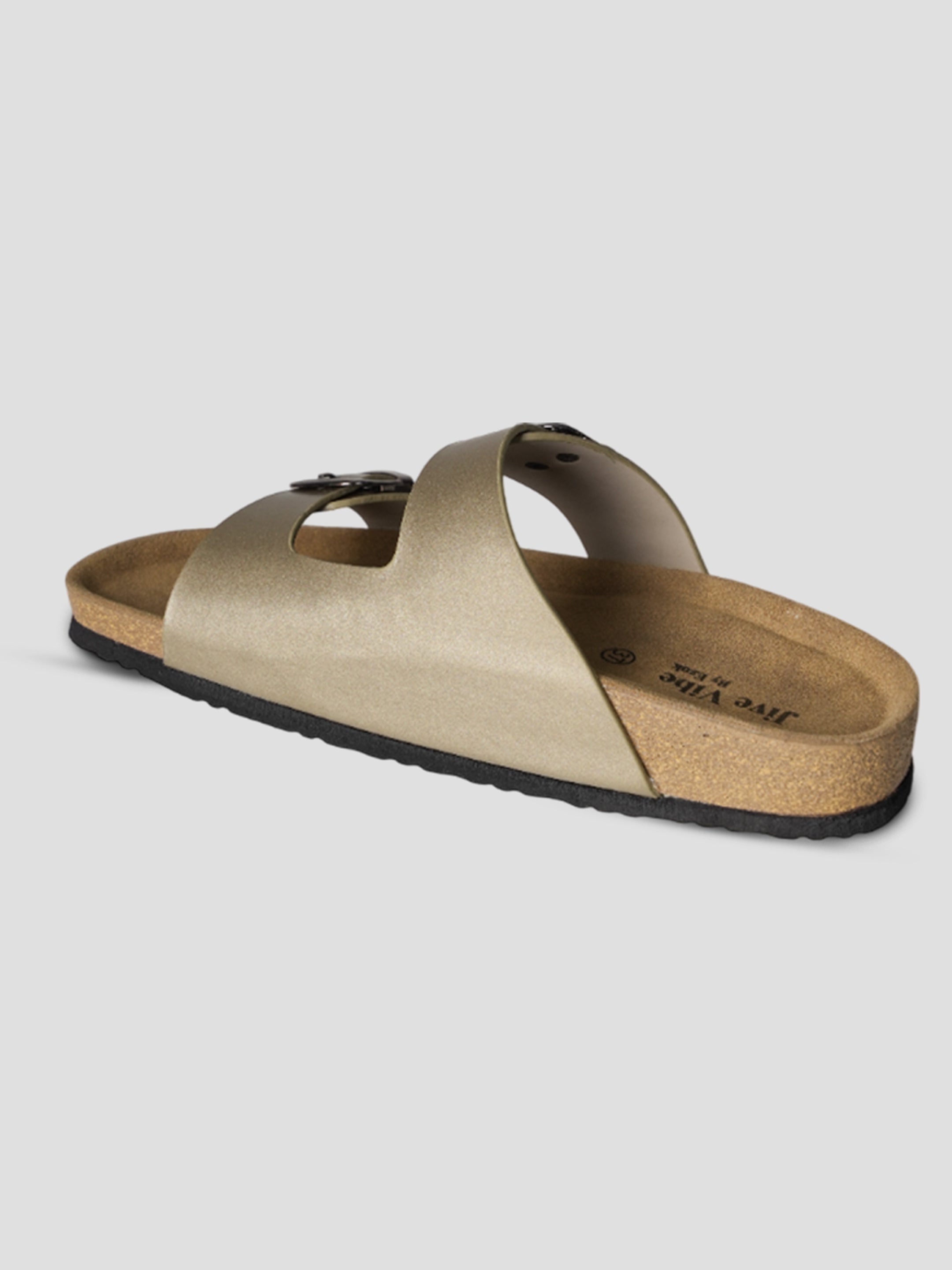 Jive Vibe By Ezok Gold Synthetic Slip On With Buckle Sandals