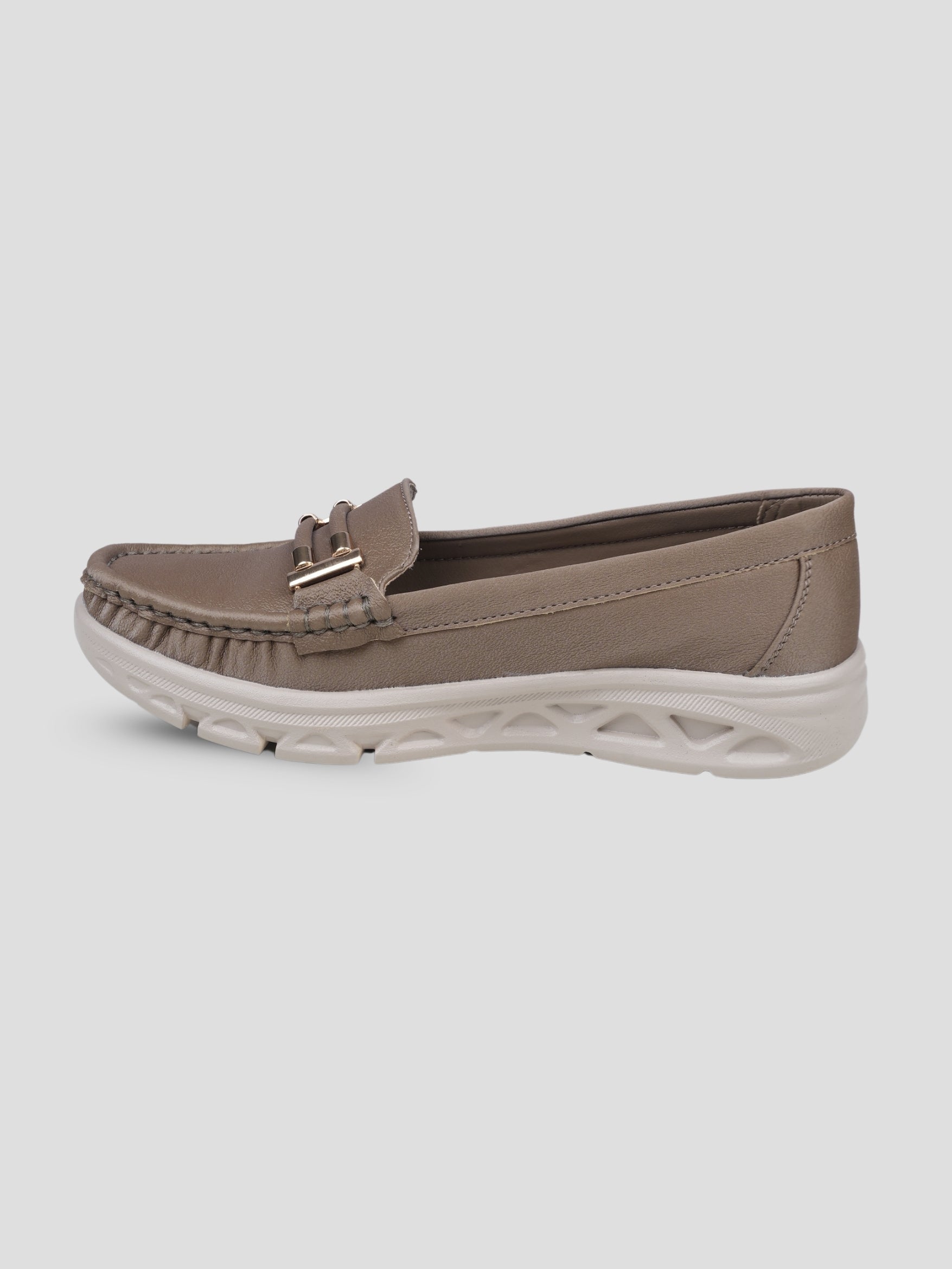 JiveVibe by Ezok Women Grey Textured Synthetic Loafers with Metallic Detail