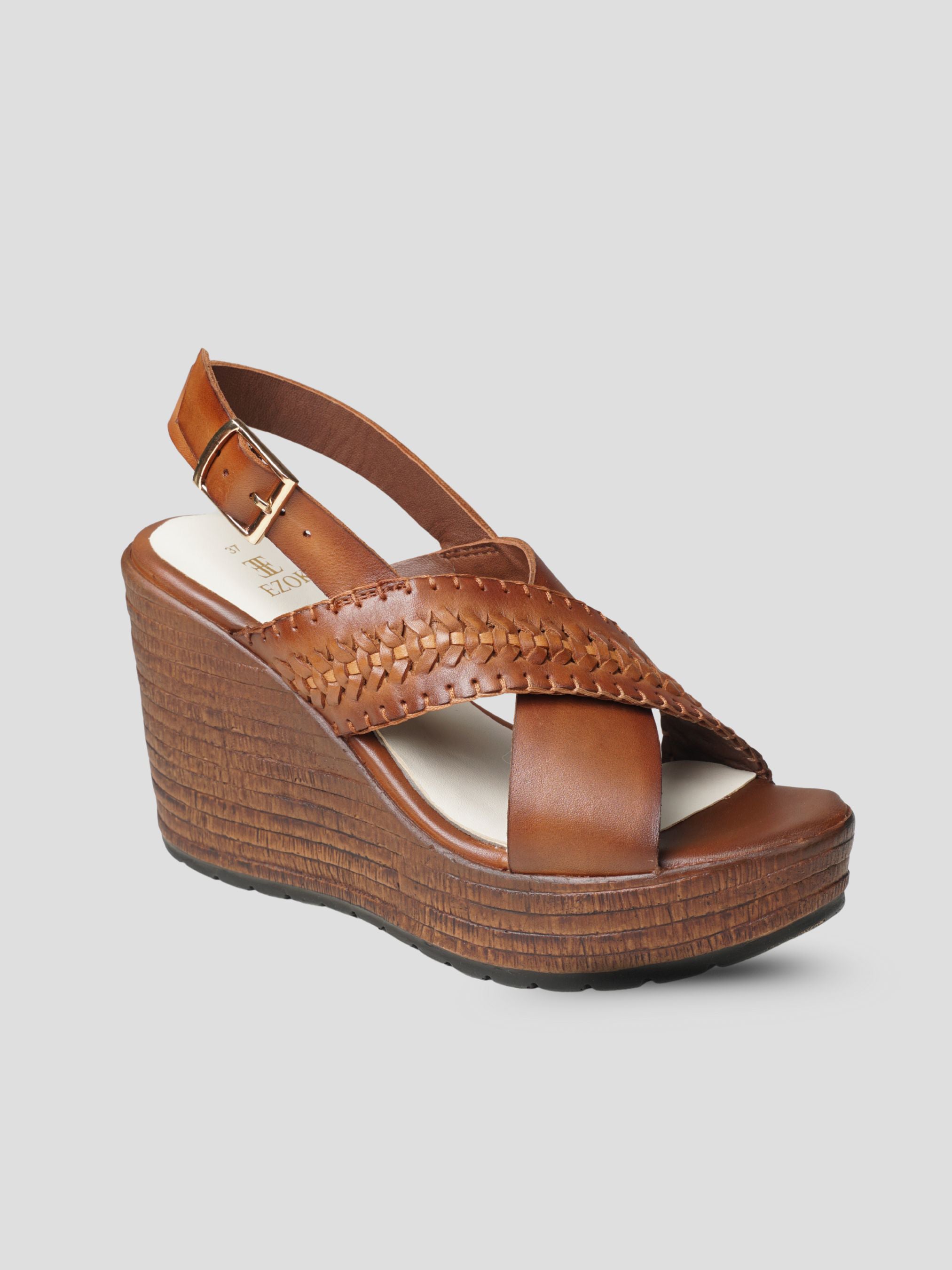 Ezok Brown Leather Slip On With Buckle Sandals