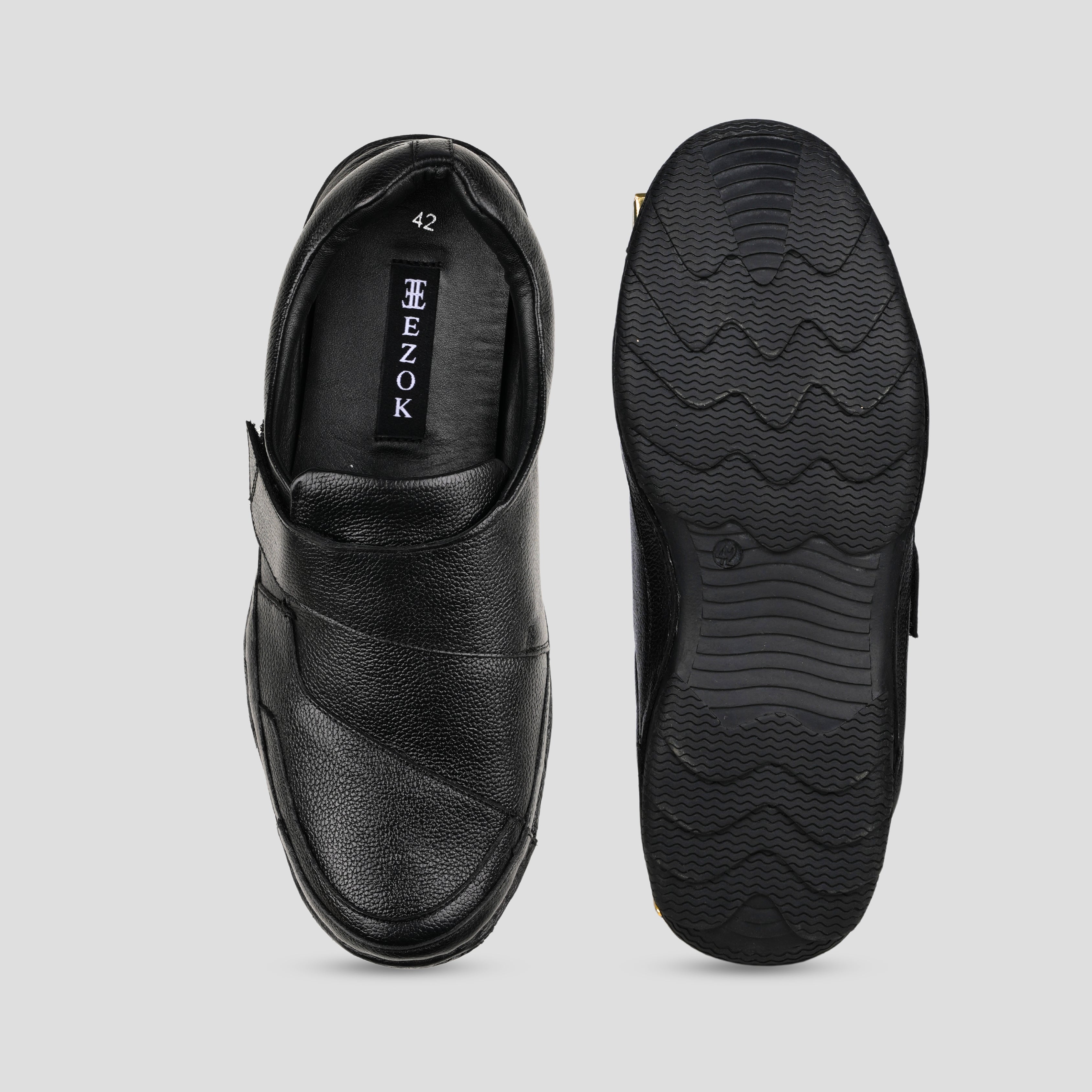Ezok Black Casual Leather Shoes For Men