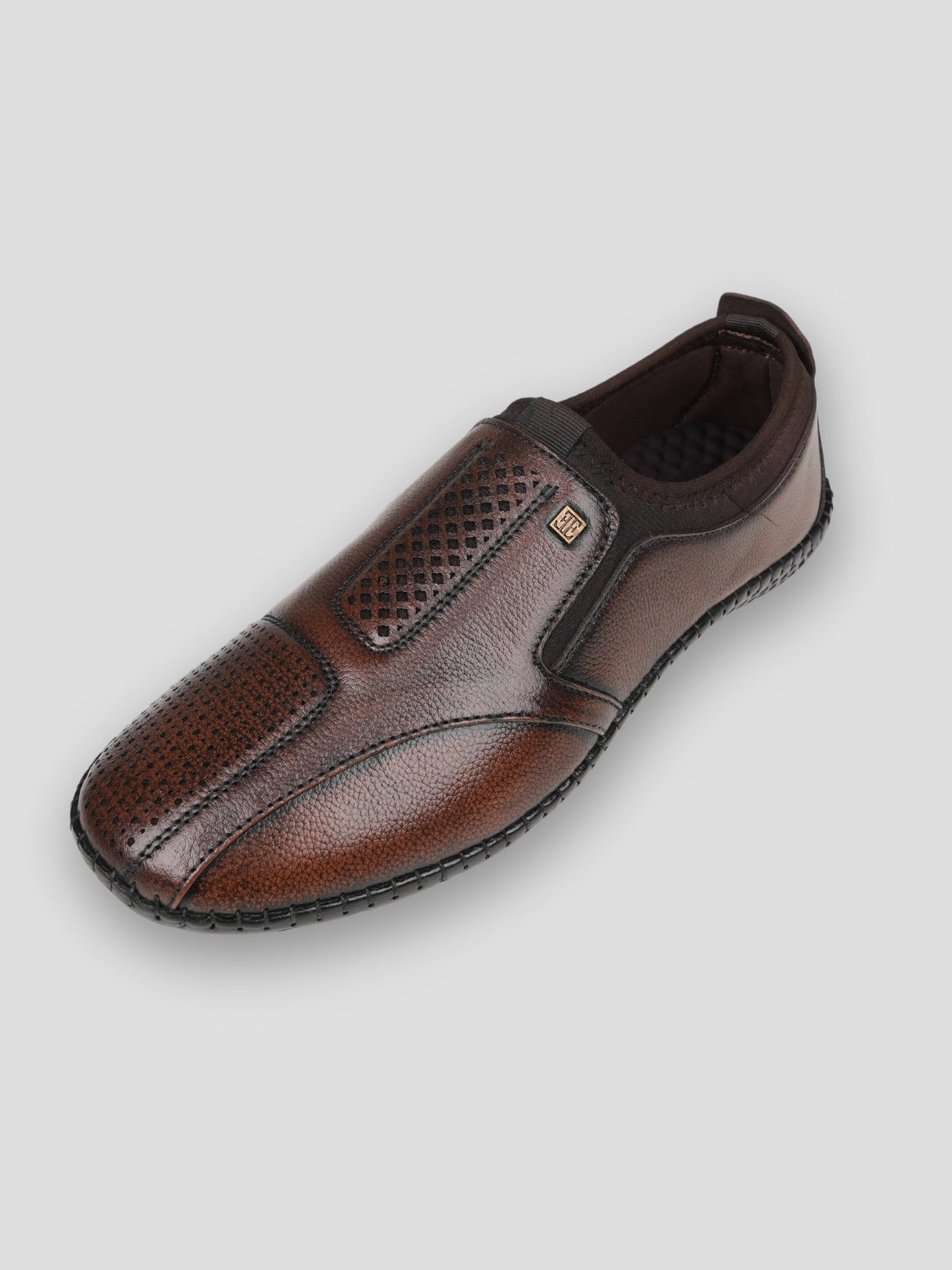 Ezok Brown Leather Slip on Casual Shoes