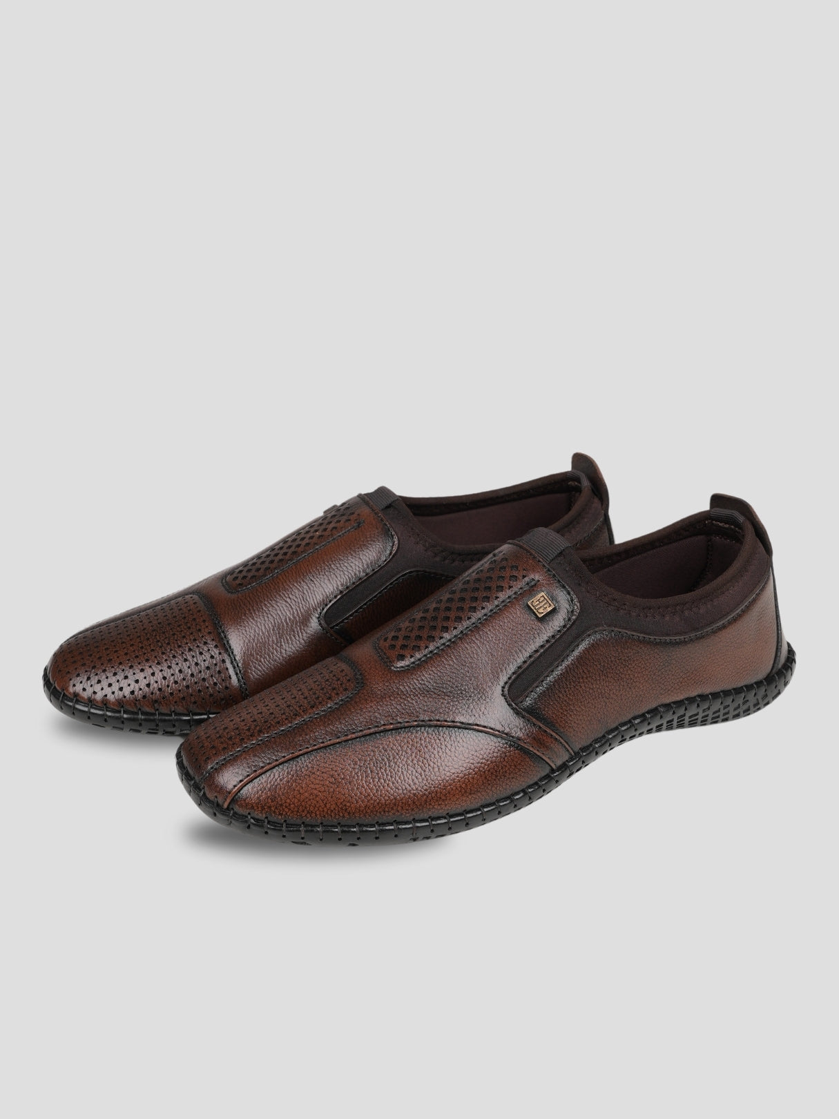 Ezok Brown Leather Slip on Casual Shoes