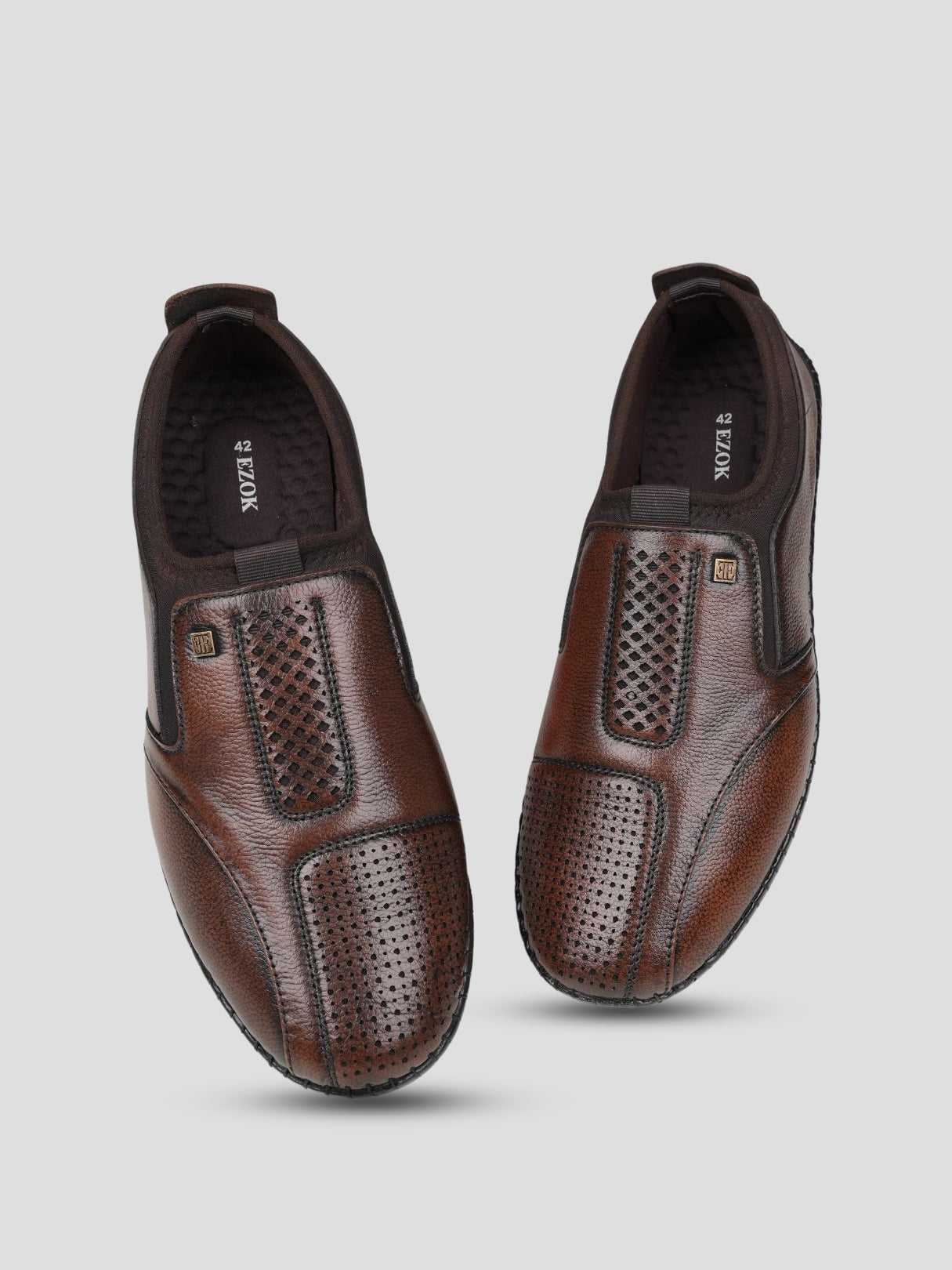 Ezok Brown Leather Slip on Casual Shoes