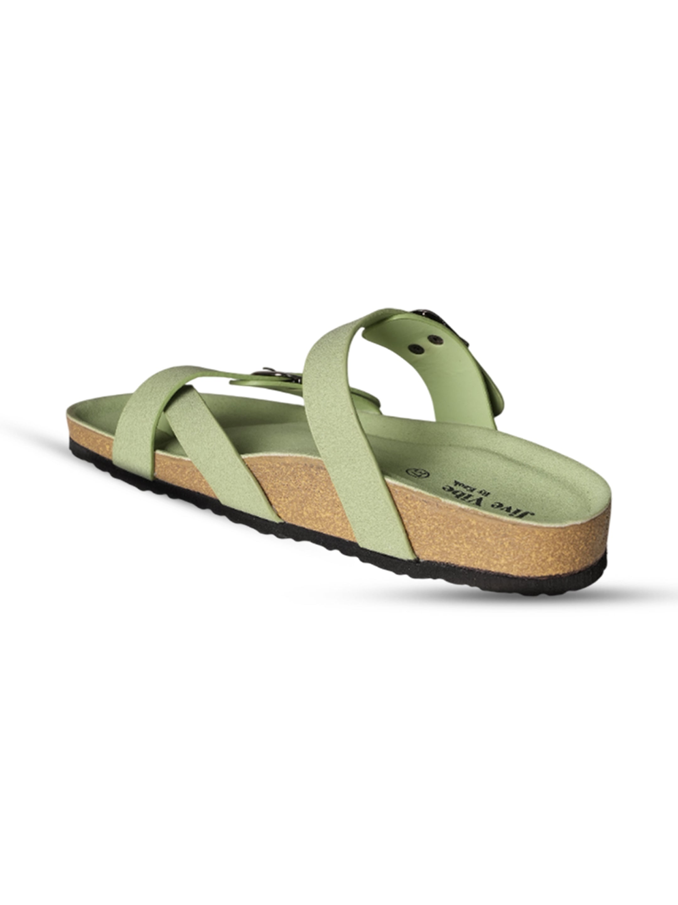 Jive Vibe By Ezok Green Synthetic Slip On With Buckle Sandals
