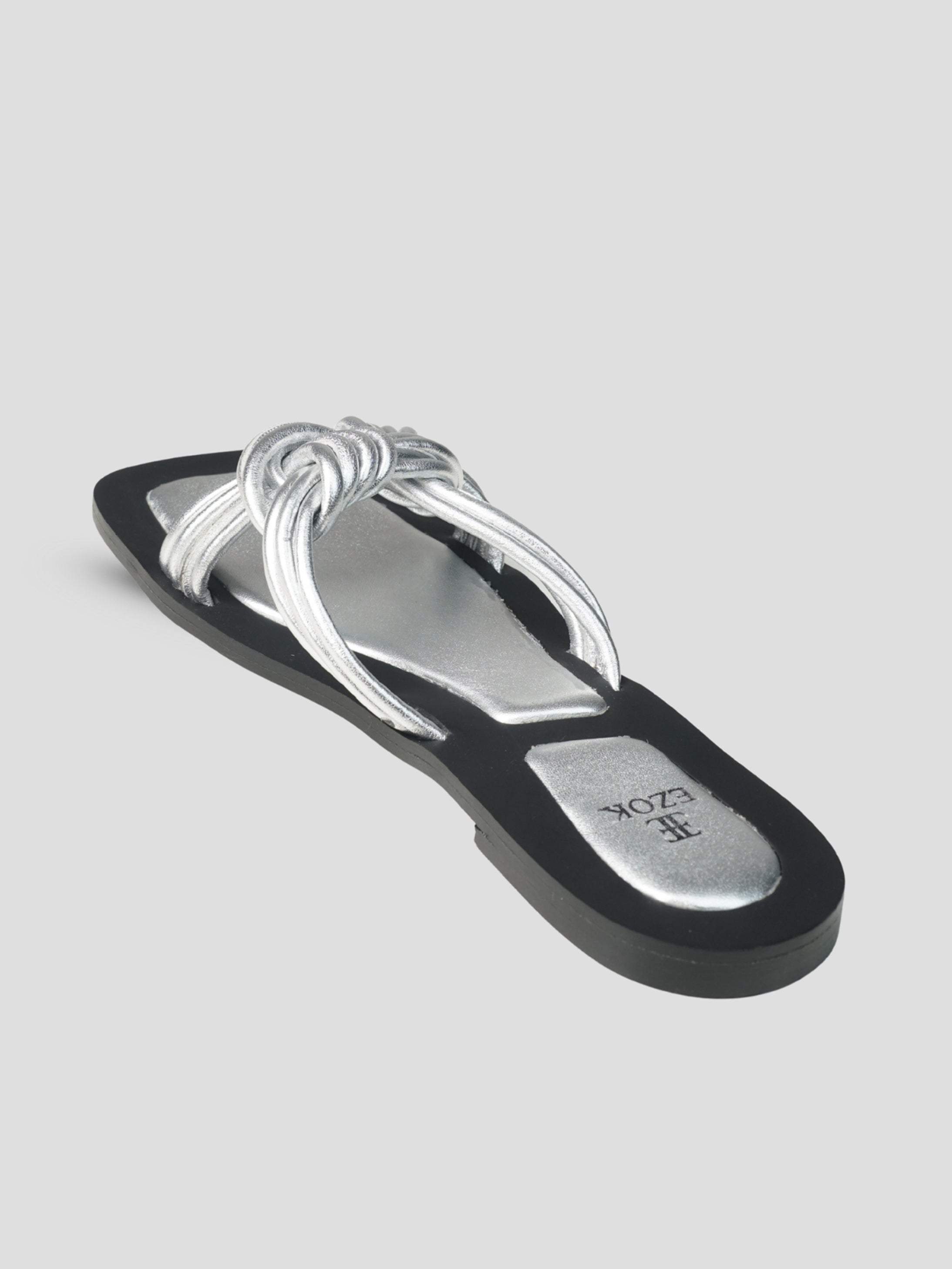 Ezok Silver Leather Slip On Sandals