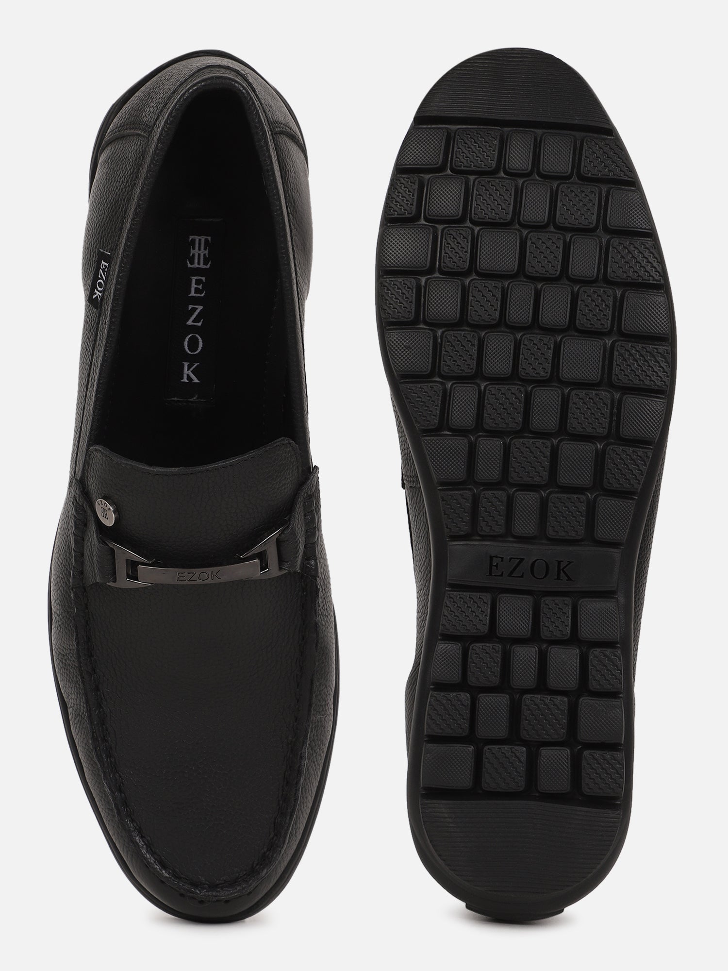 Ezok Men Black Leather Loafer Mocassins