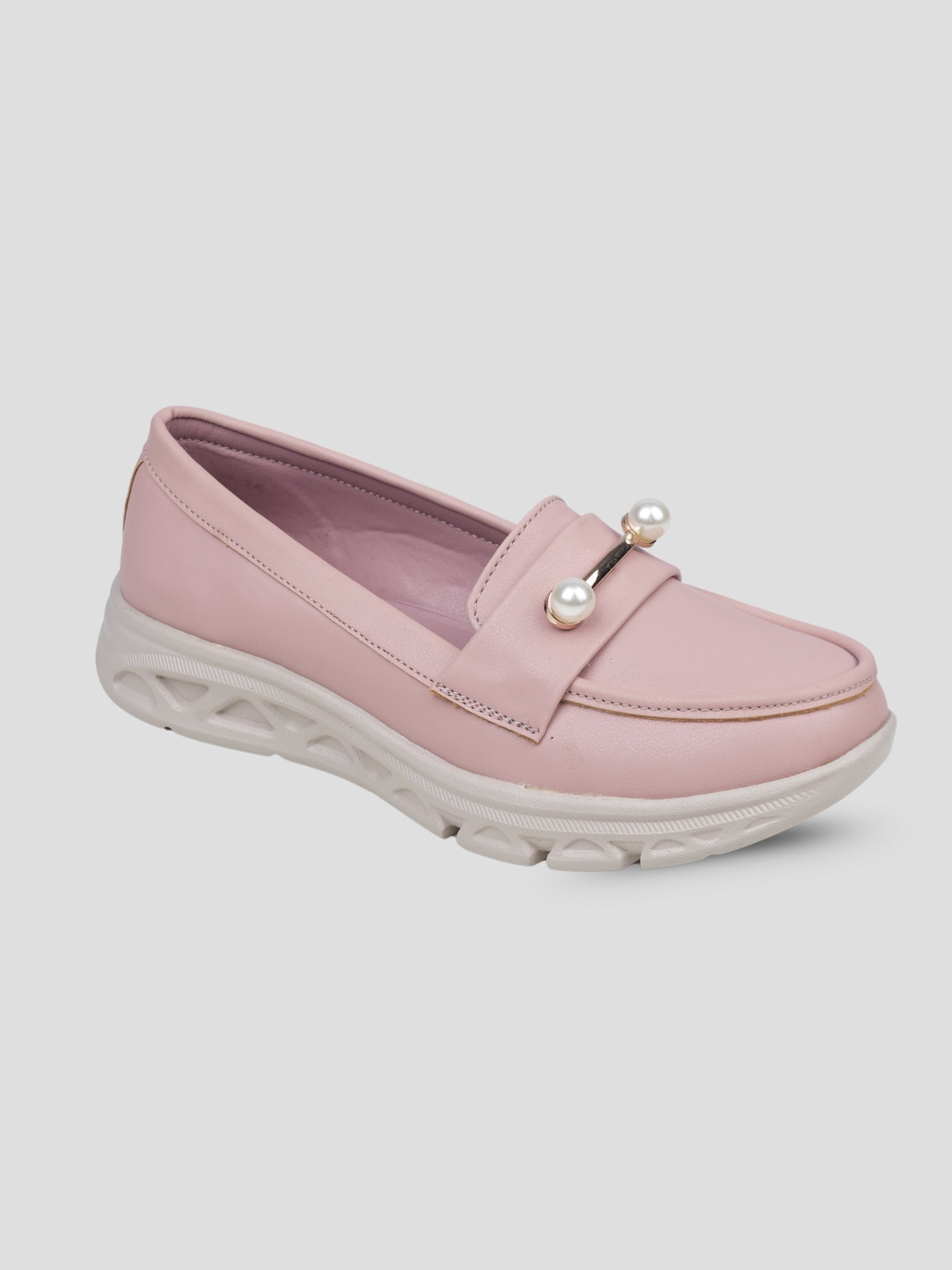 JiveVibe by Ezok Women Pink Synthetic Slip-On Casual Shoes with Pearl Metal Detail